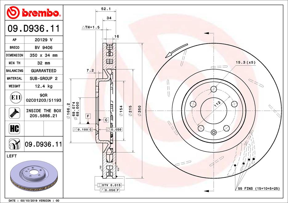 BREMBO BRE09.D936.11 féktárcsa