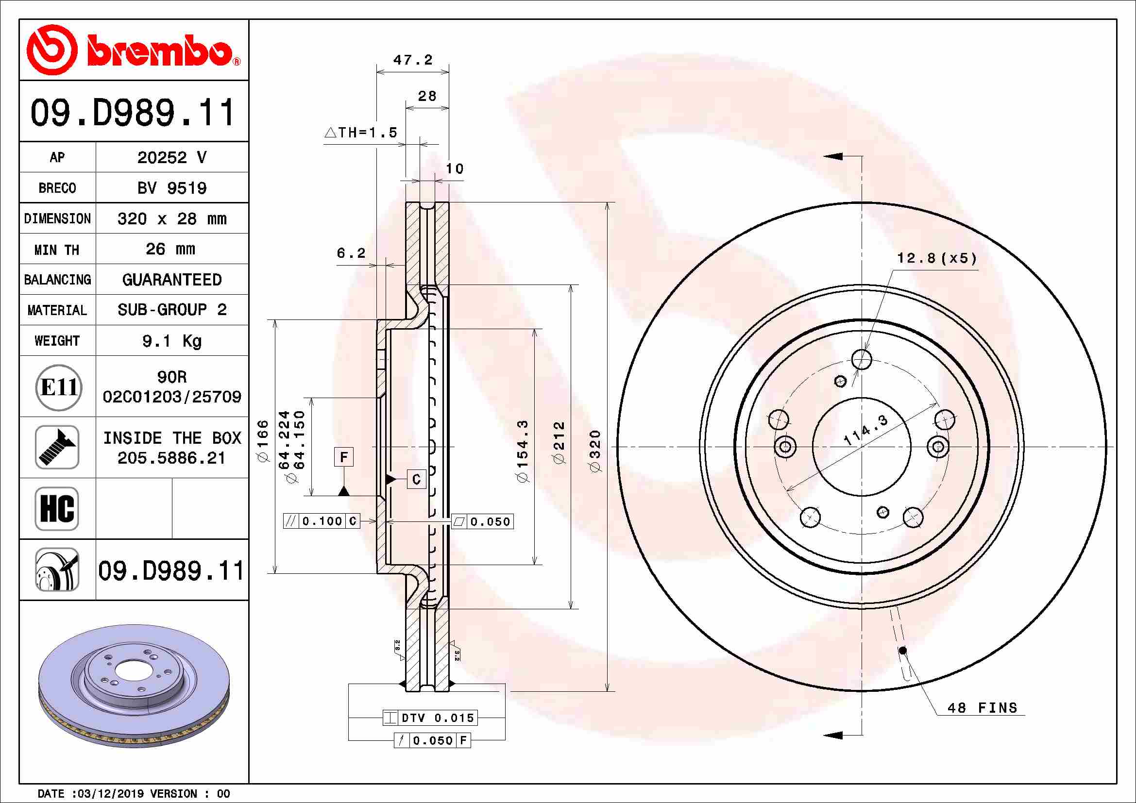 BREMBO BRE09.D989.11 féktárcsa