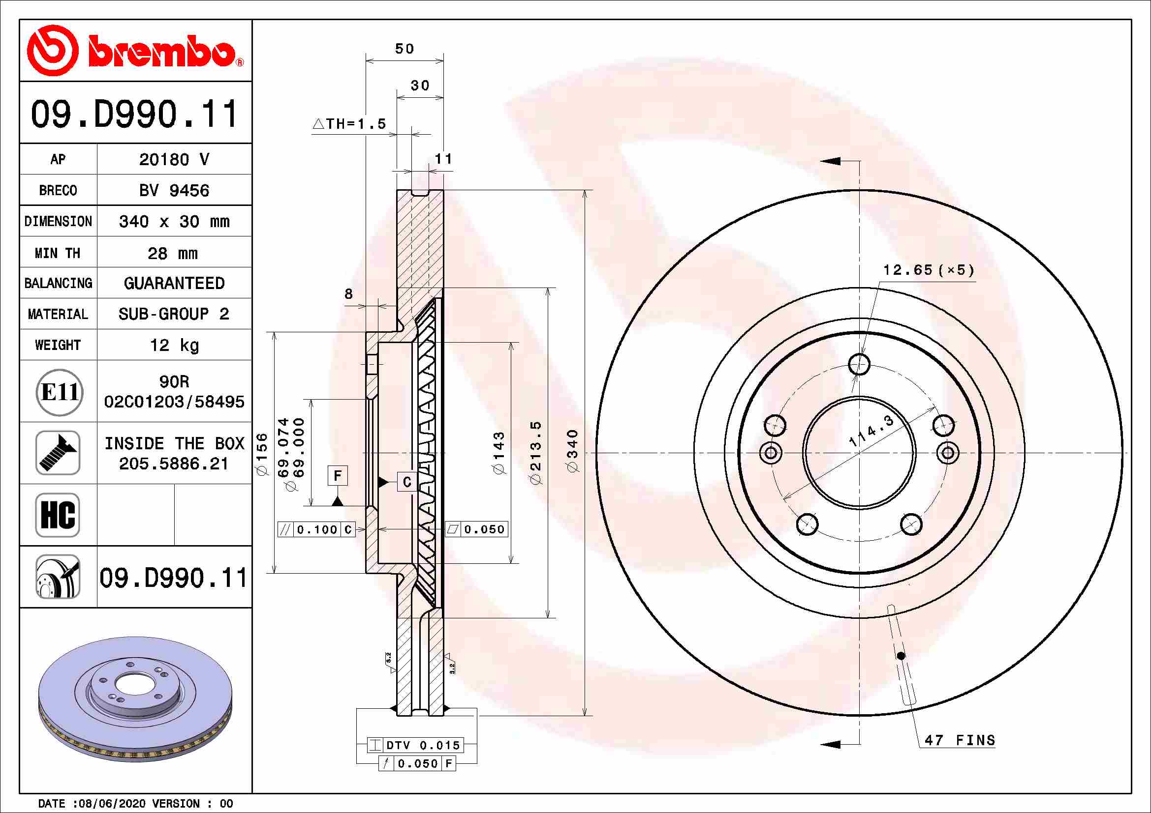 BREMBO BRE09.D990.11 féktárcsa