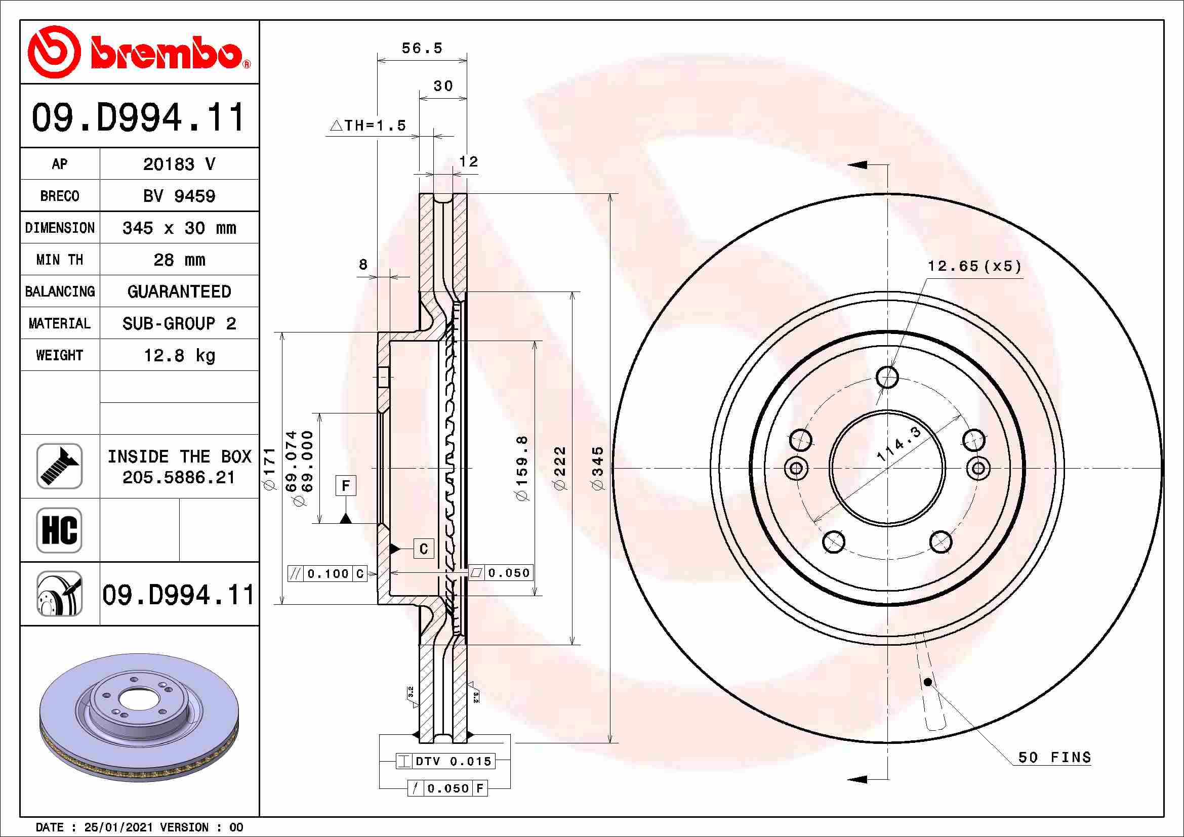 BREMBO BRE09.D994.11 féktárcsa