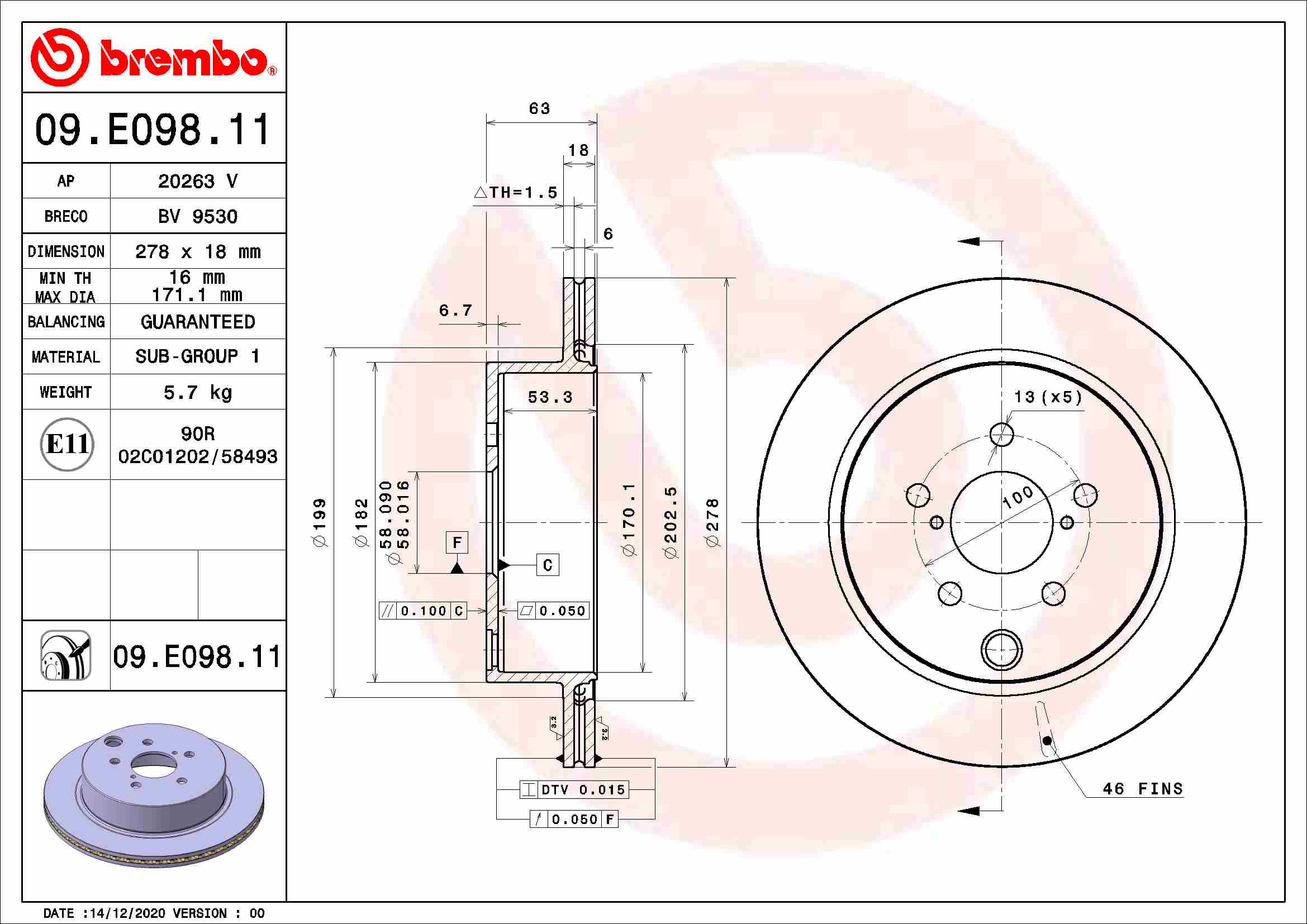 BREMBO BRE09.E098.11 féktárcsa