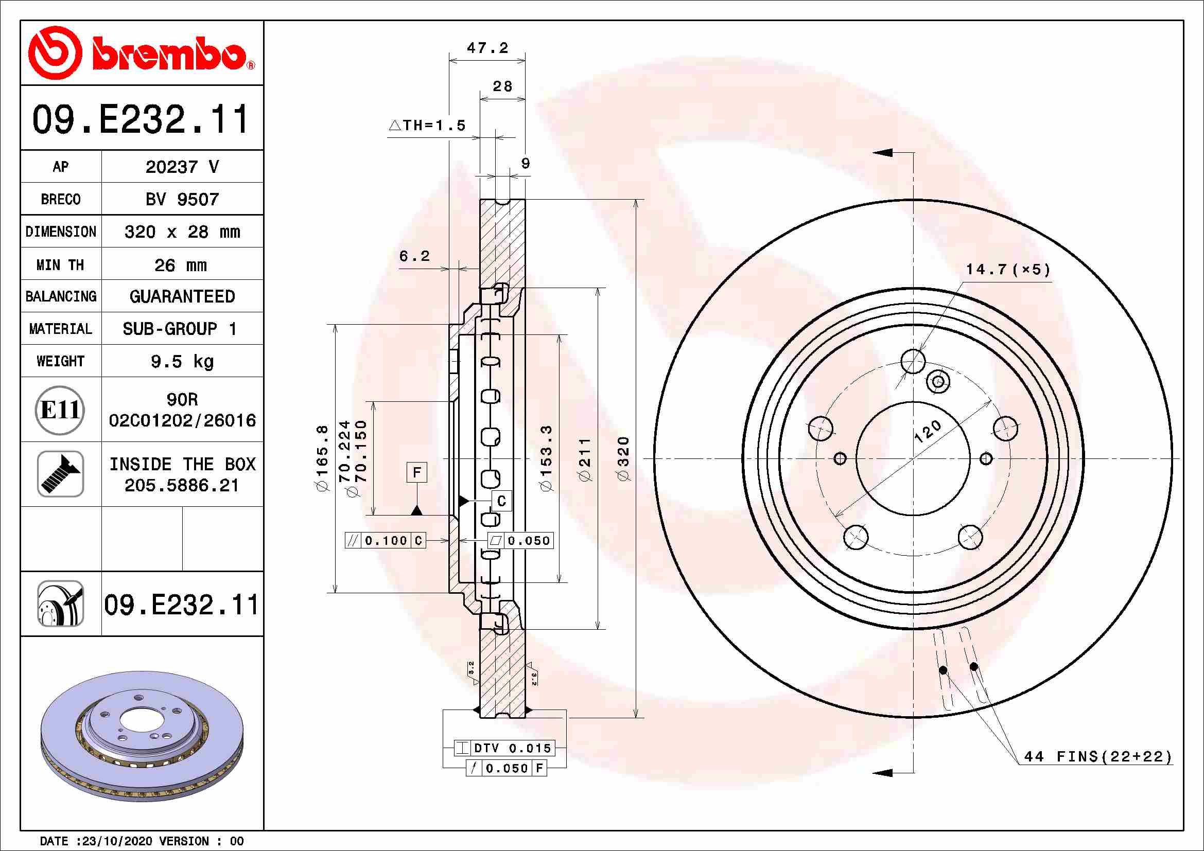 BREMBO BRE09.E232.11 féktárcsa