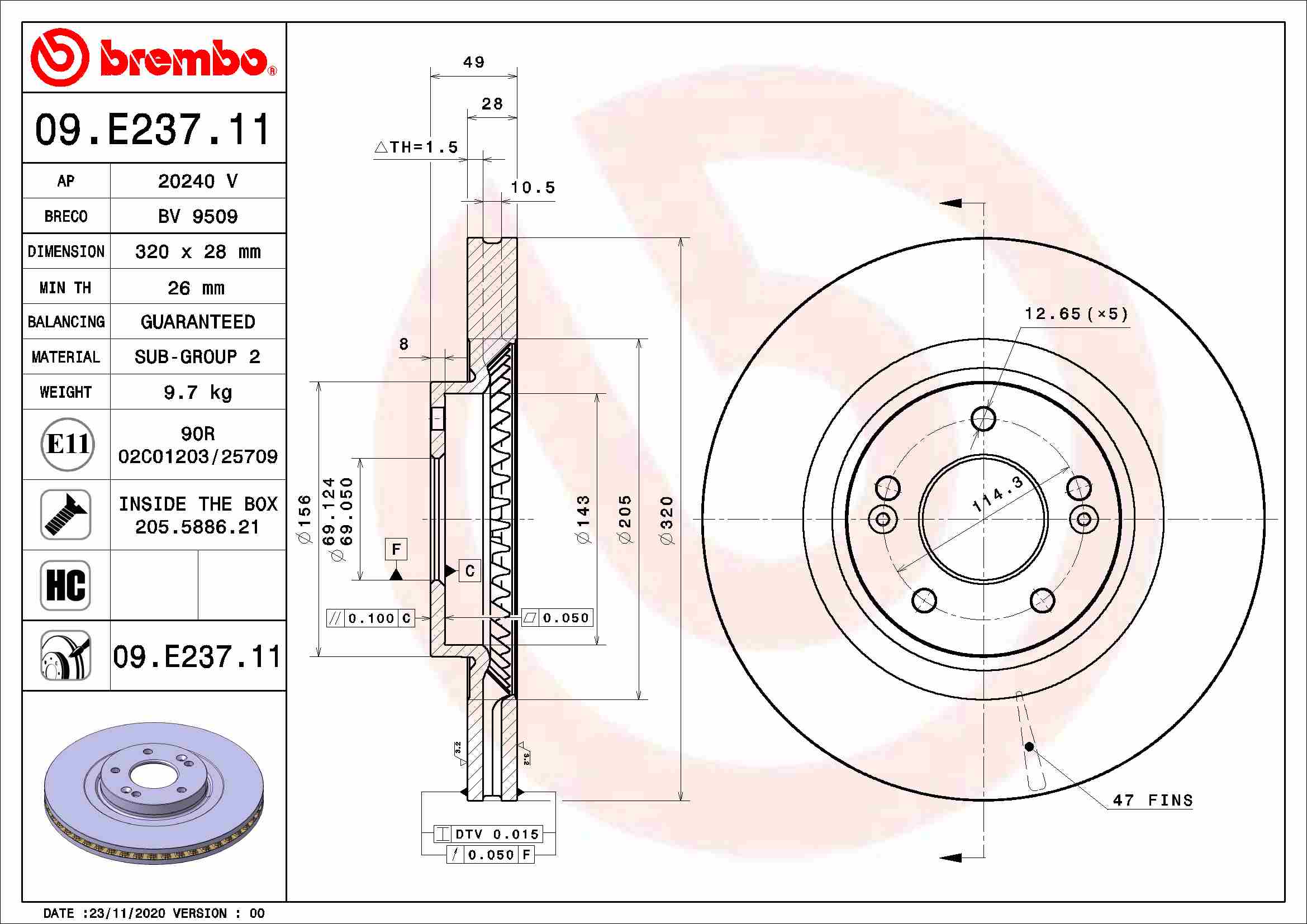 BREMBO BRE09.E237.11 féktárcsa