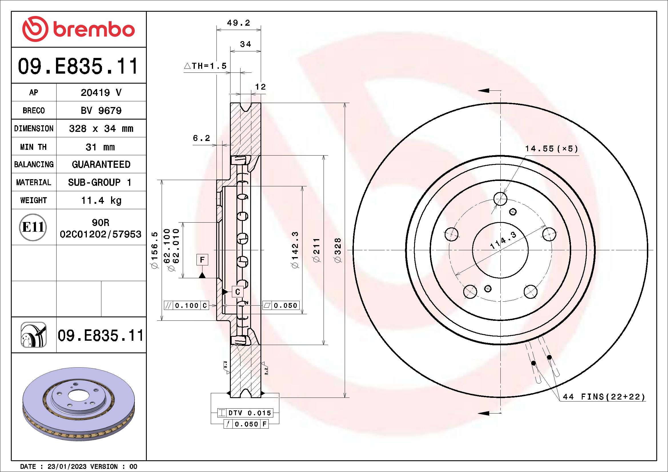 BREMBO BRE09.E835.11 féktárcsa