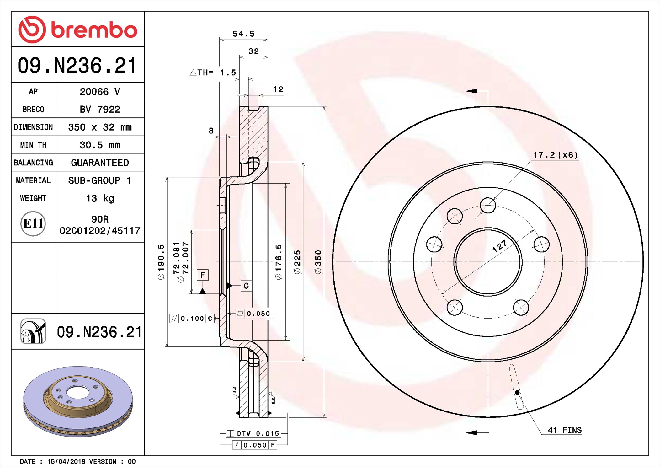 BREMBO 09.N236.21B Féktárcsa