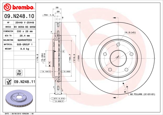 BREMBO 09.N248.11B Féktárcsa