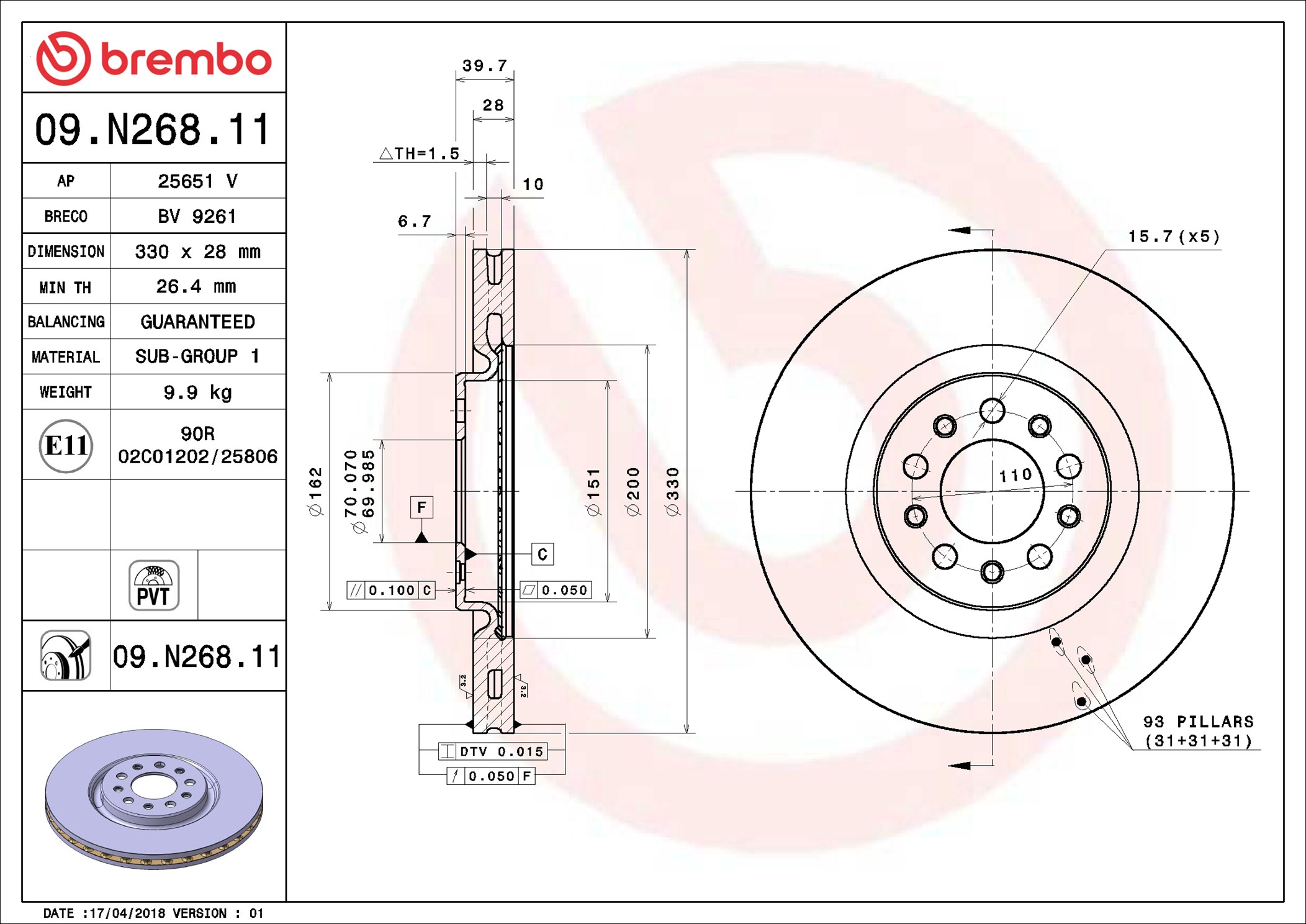 BREMBO 09.N268.11B Féktárcsa