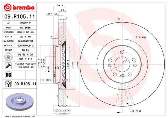 BREMBO BRE09.R105.11 féktárcsa