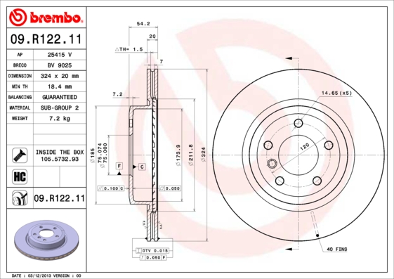 BREMBO BRE09.R122.11 féktárcsa