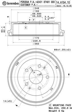 BREMBO 014.A154.10B Fékdob