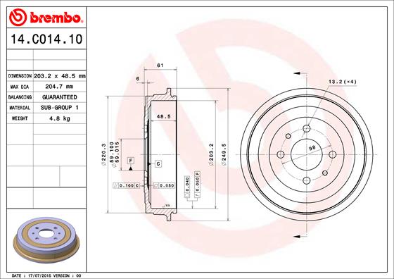 BREMBO BRE14.C014.10 fékdob