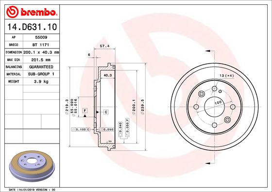 BREMBO BRE14.D631.10 fékdob