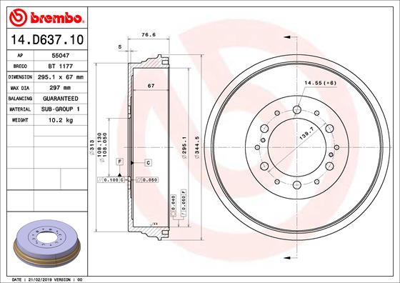 BREMBO 14.D637.10B Fékdob