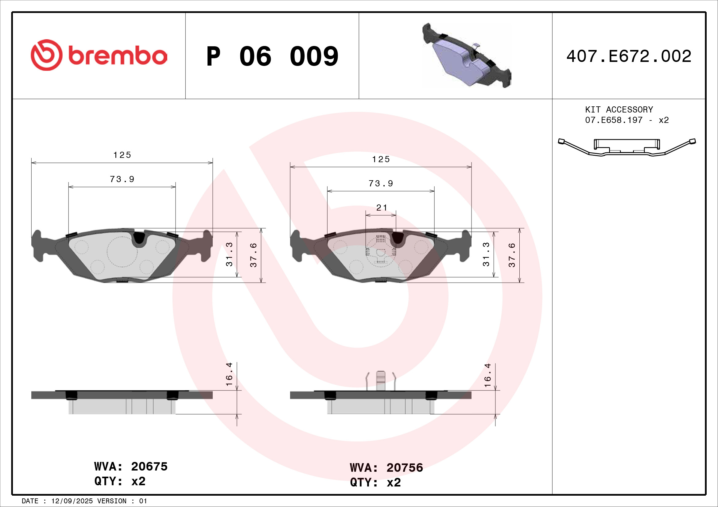 BREMBO BREP 06 009 Fékbetét