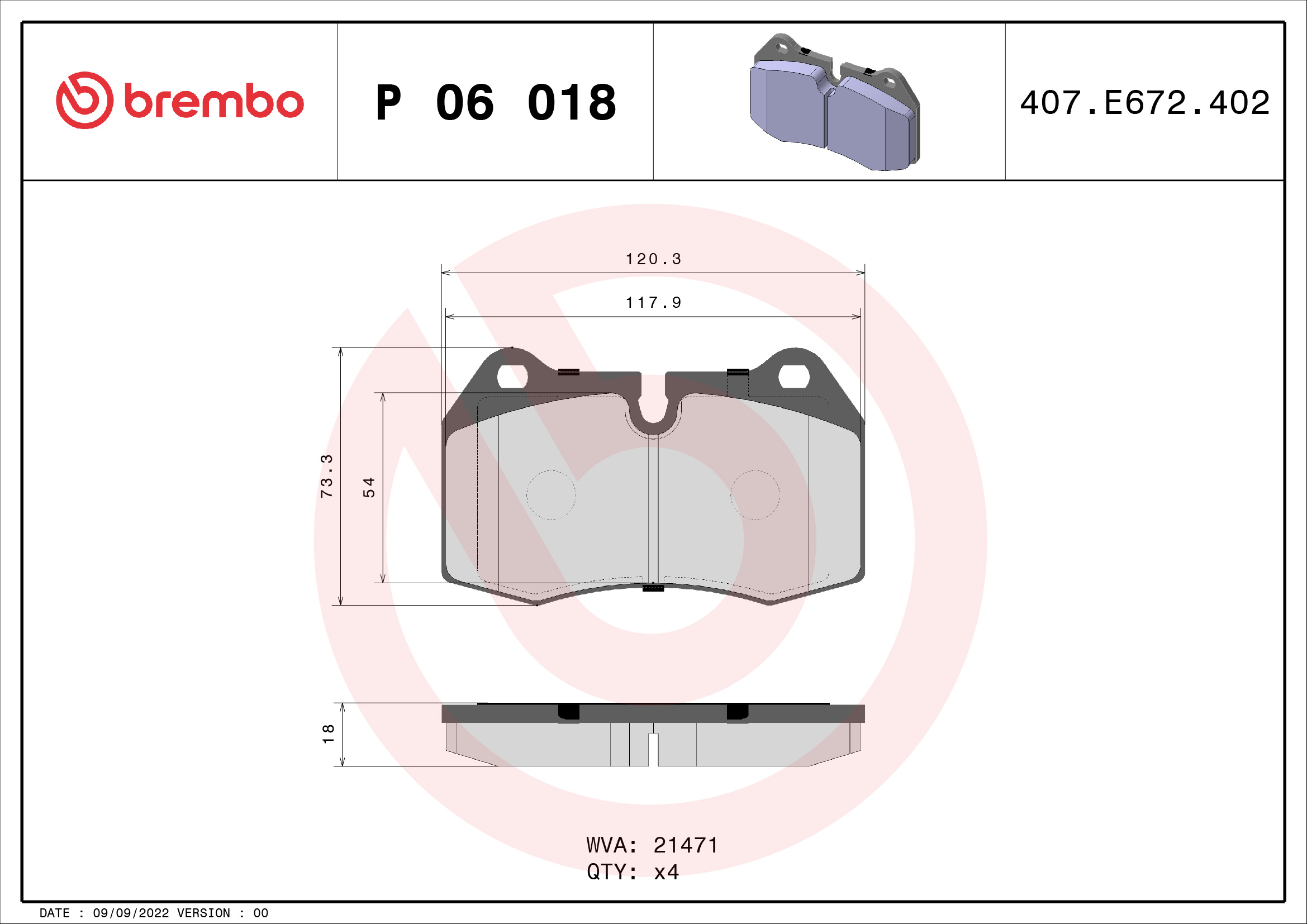 BREMBO BP06018 Fékbetét készlet, tárcsafék