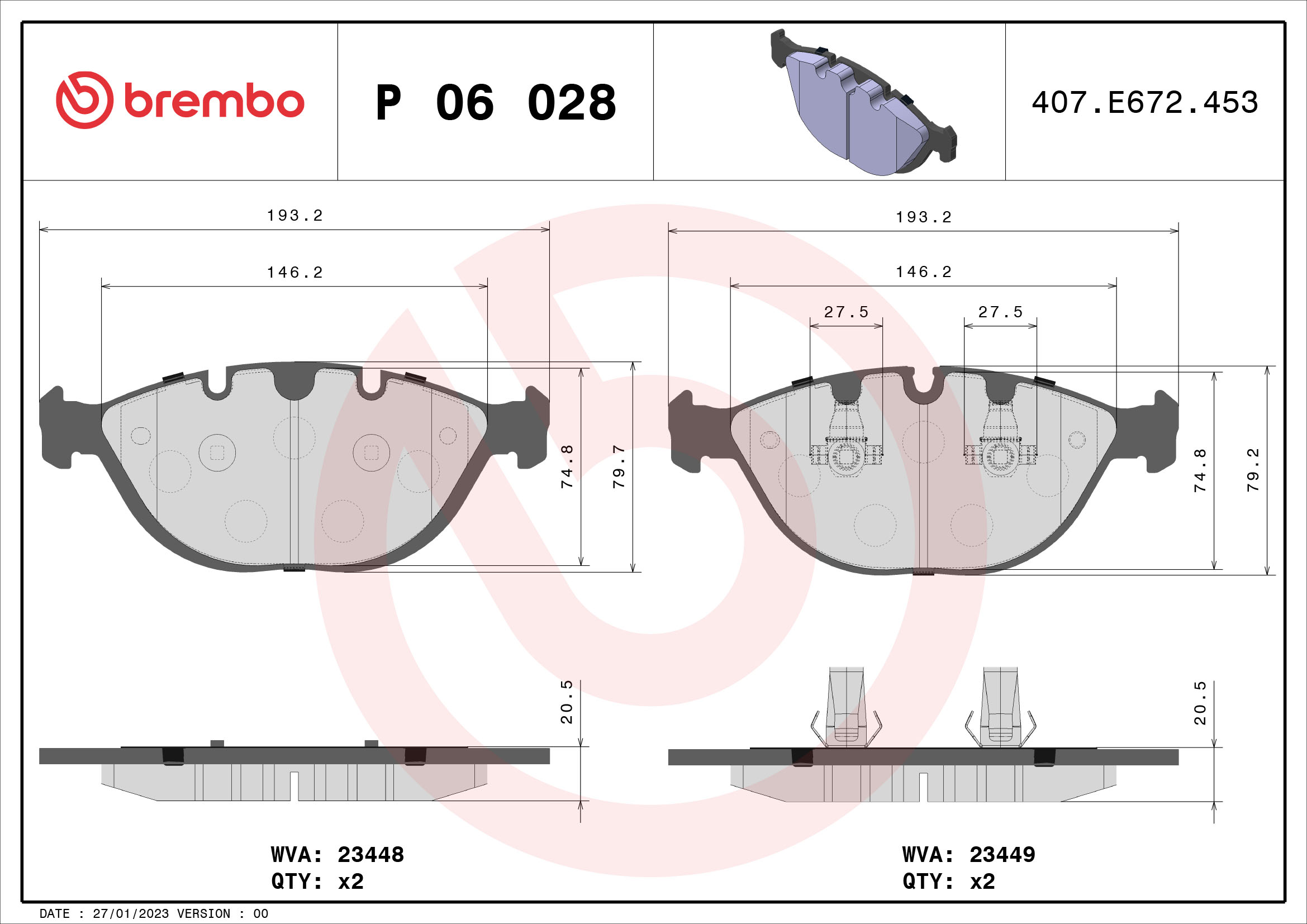 BREMBO BREP06028 fékbetét készlet, tárcsafék