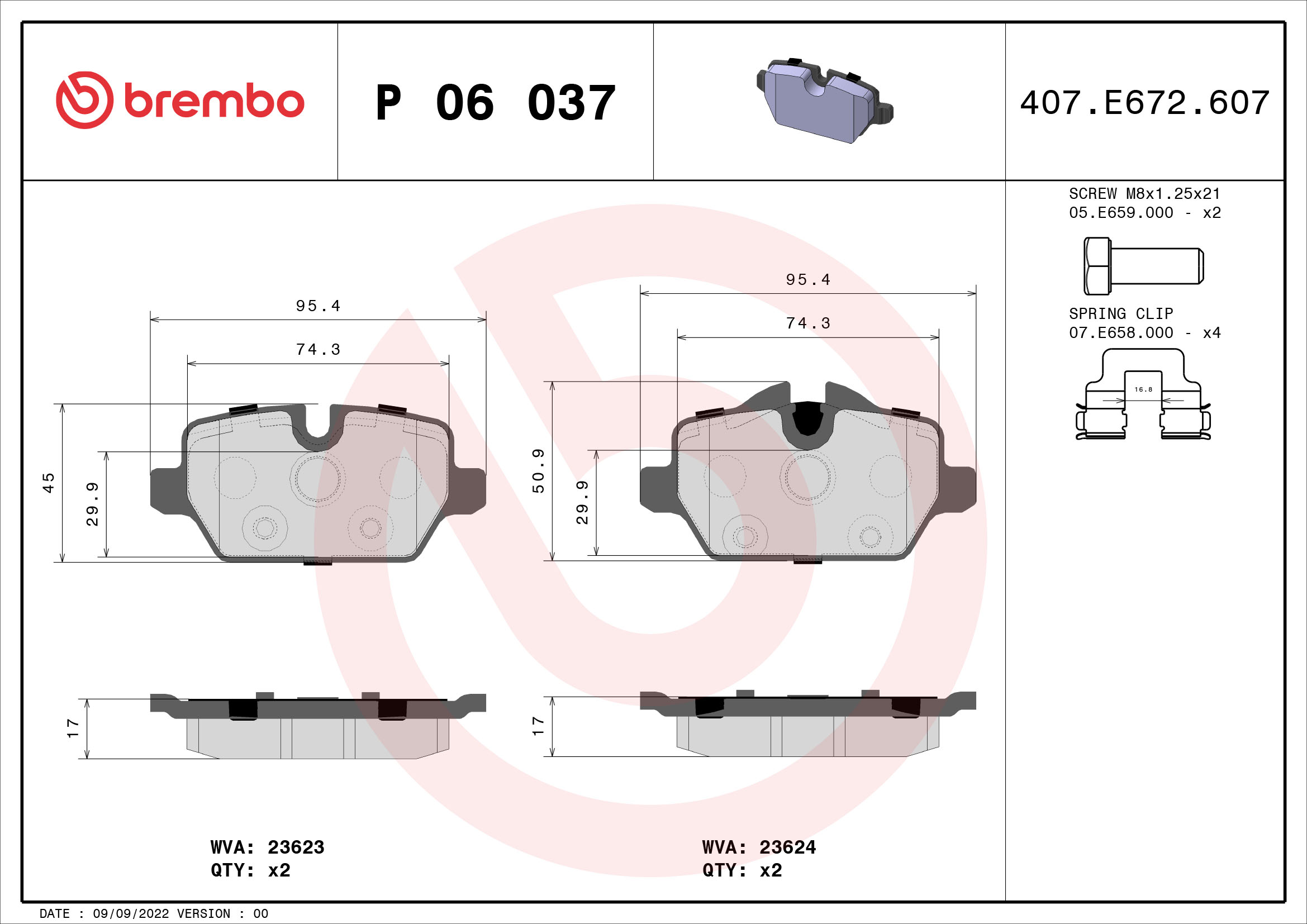 BREMBO BP06037 Fékbetét készlet, tárcsafék