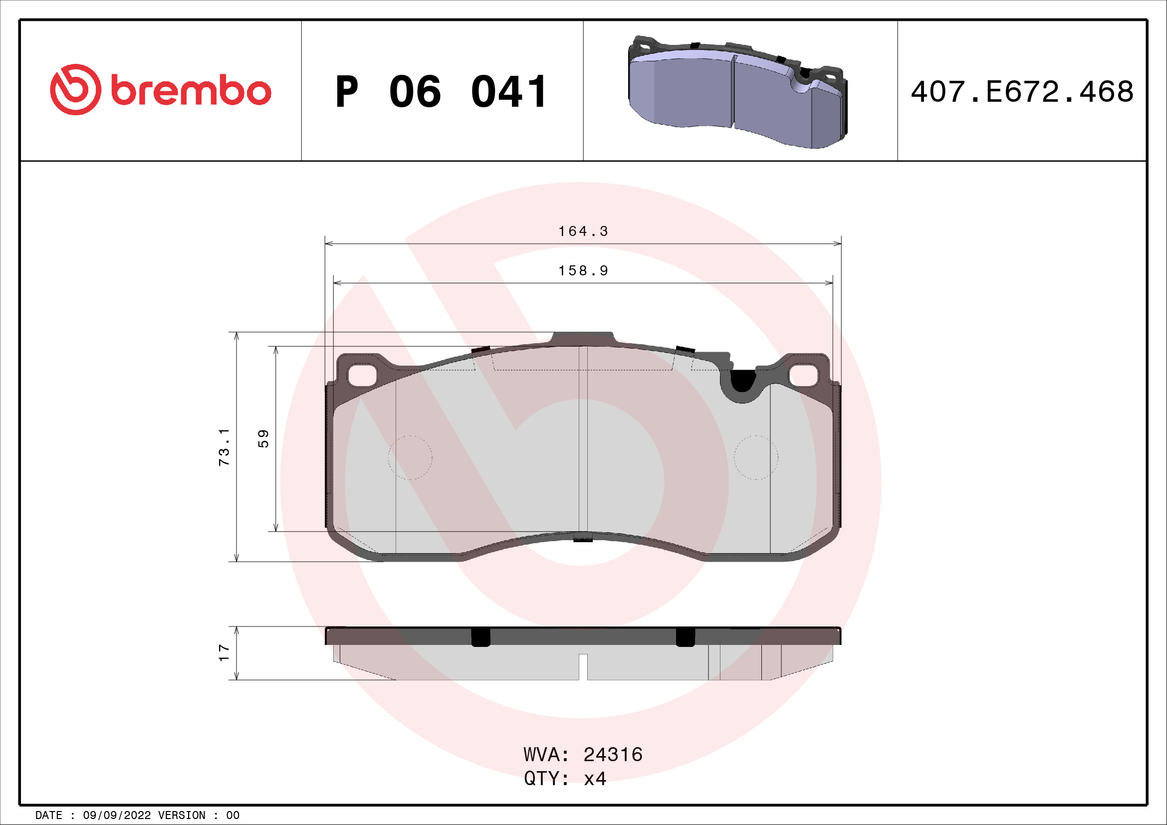 BREMBO BREP06041 fékbetét készlet, tárcsafék