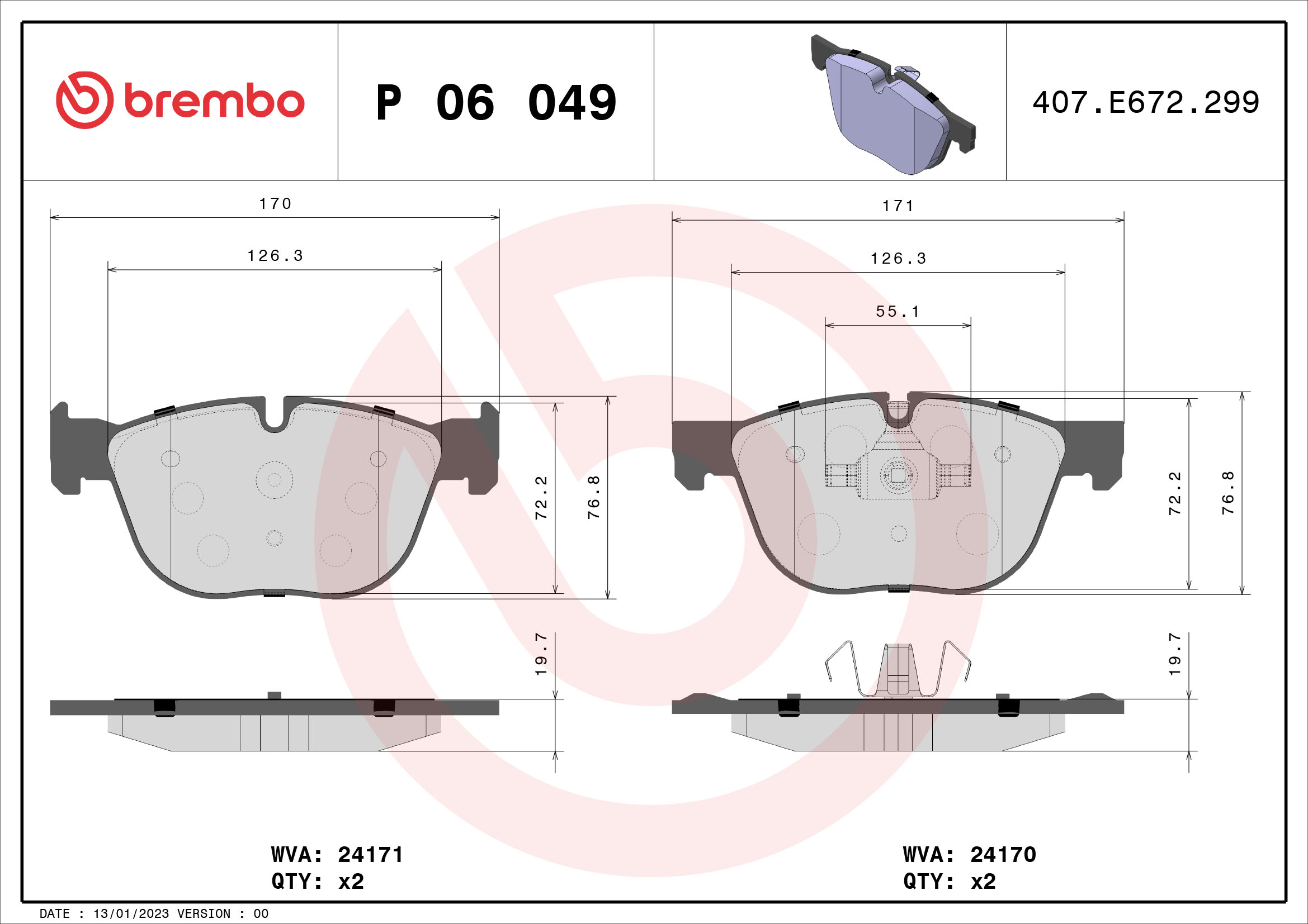 BREMBO BREP06049X fékbetét készlet, tárcsafék