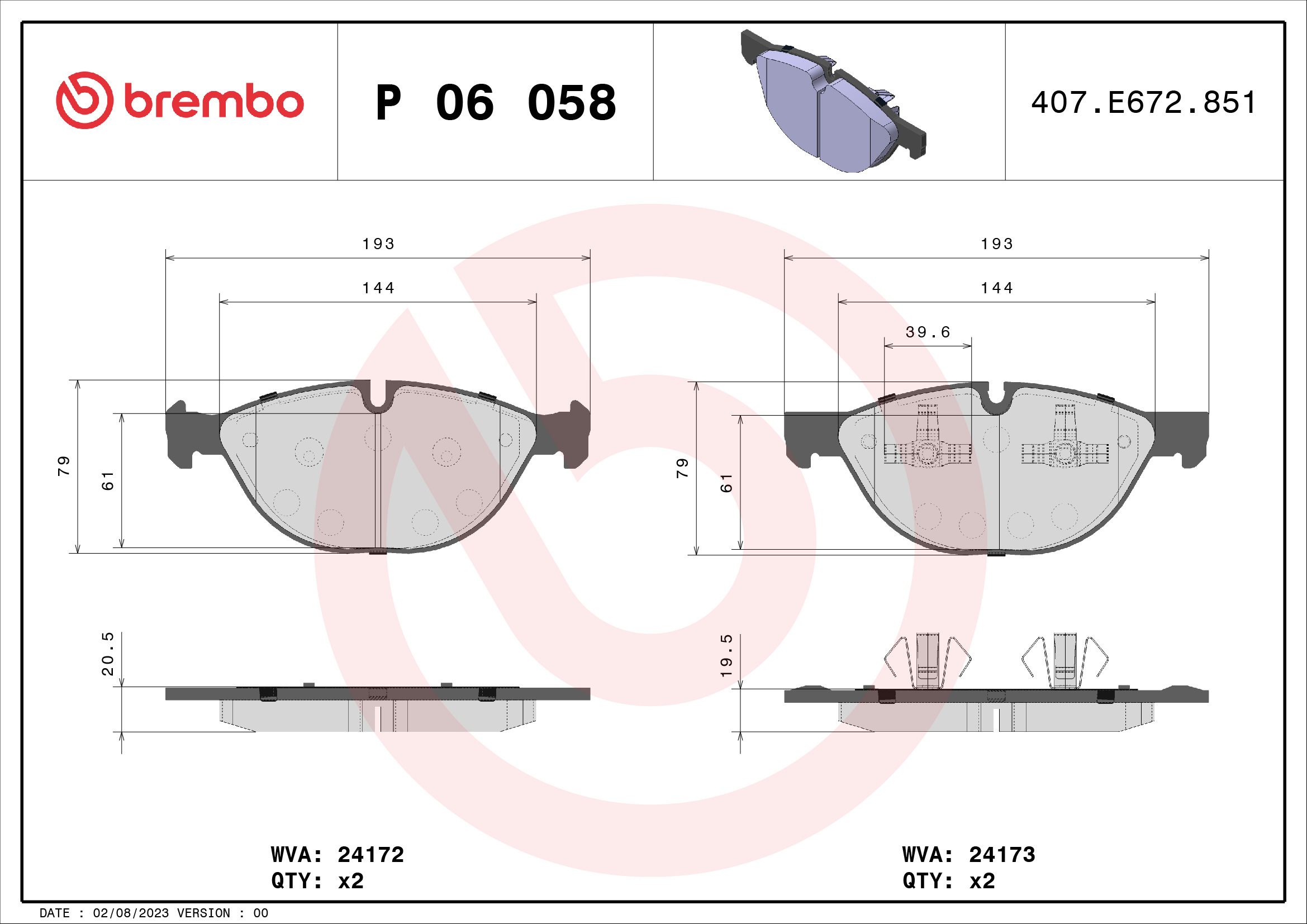 BREMBO BP06058 Fékbetét készlet, tárcsafék