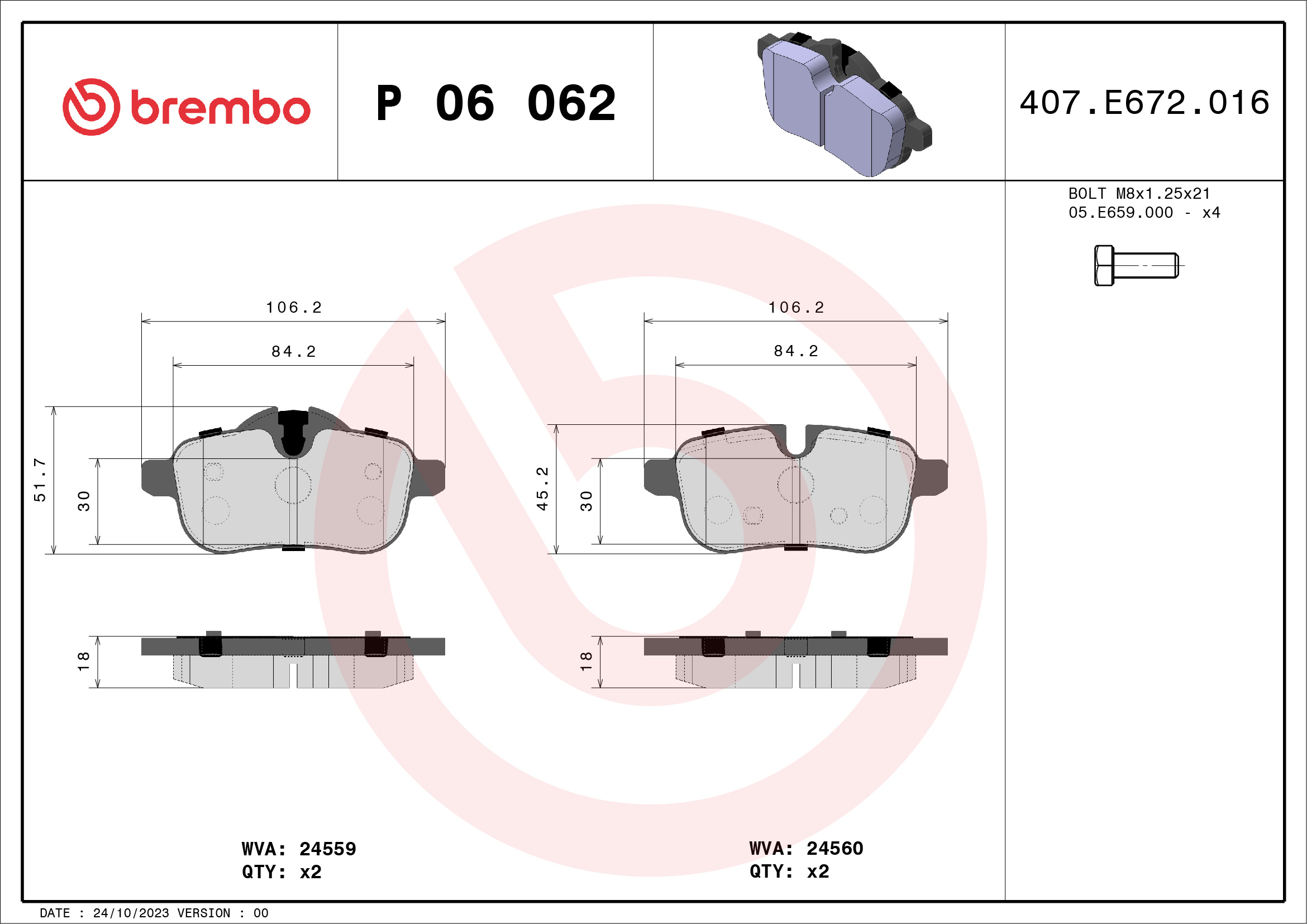 BREMBO BP06062 Fékbetét készlet, tárcsafék