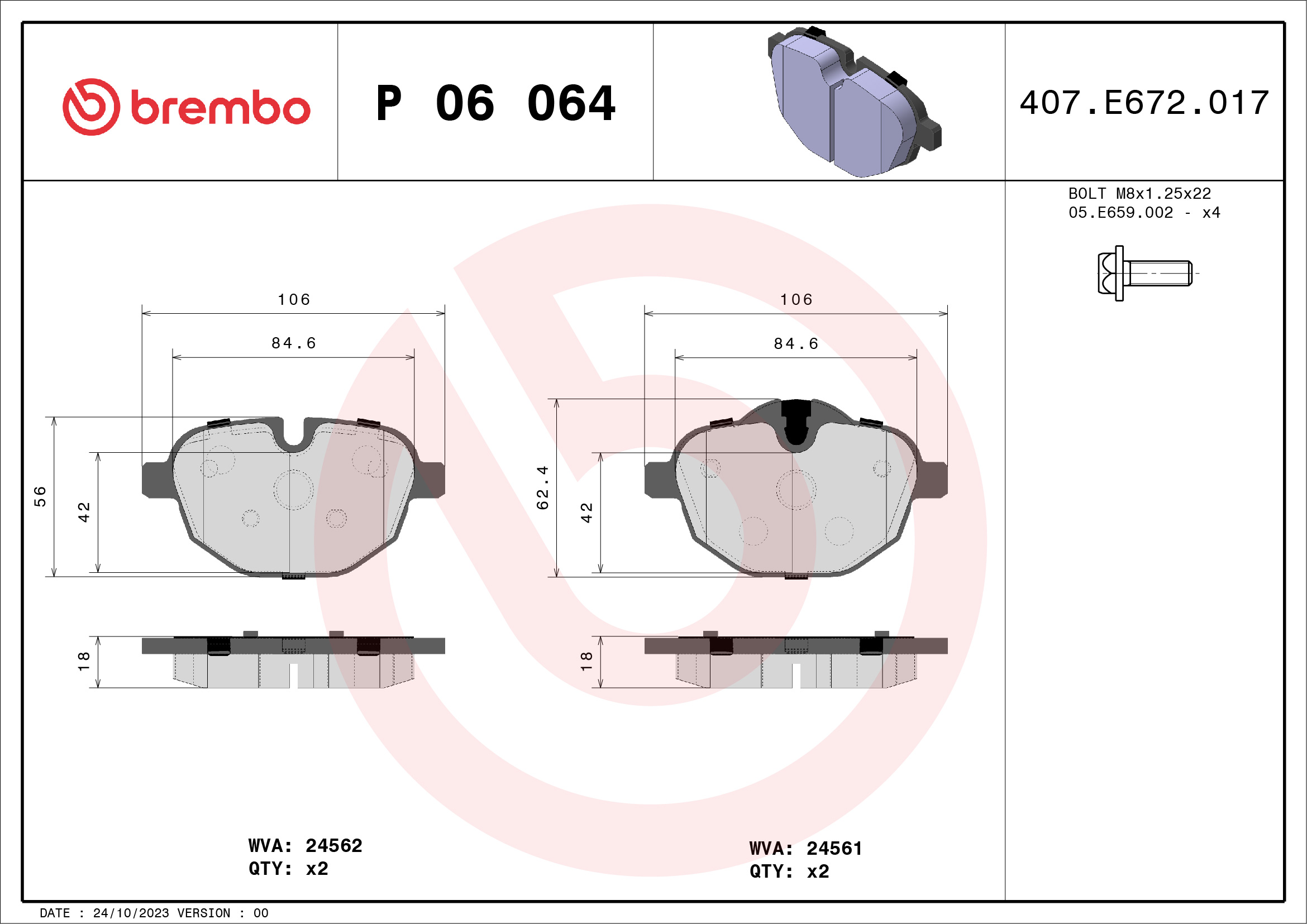 BREMBO BP06064 Fékbetét készlet, tárcsafék