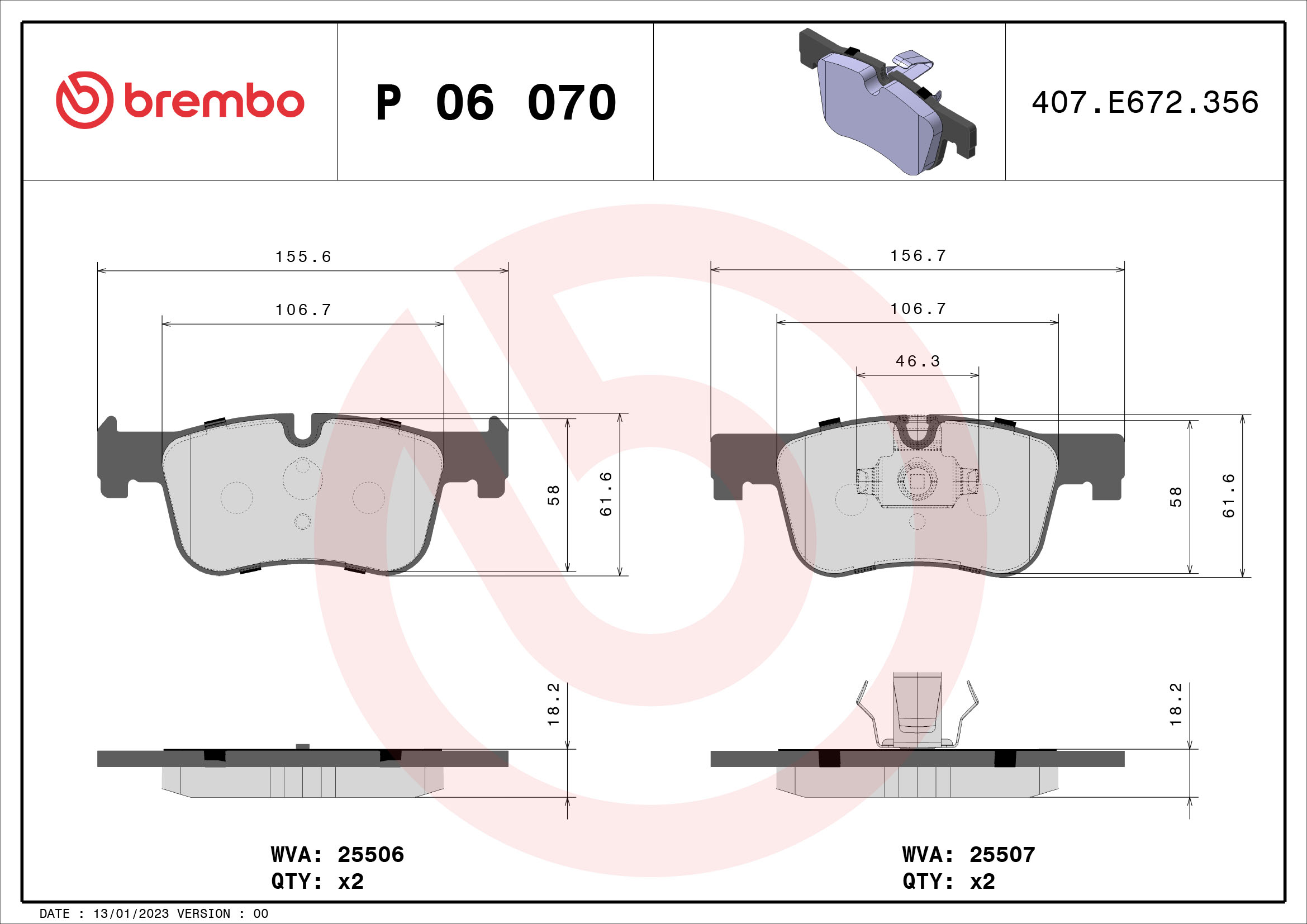 BREMBO P06070 Fékbetét készlet, tárcsafék