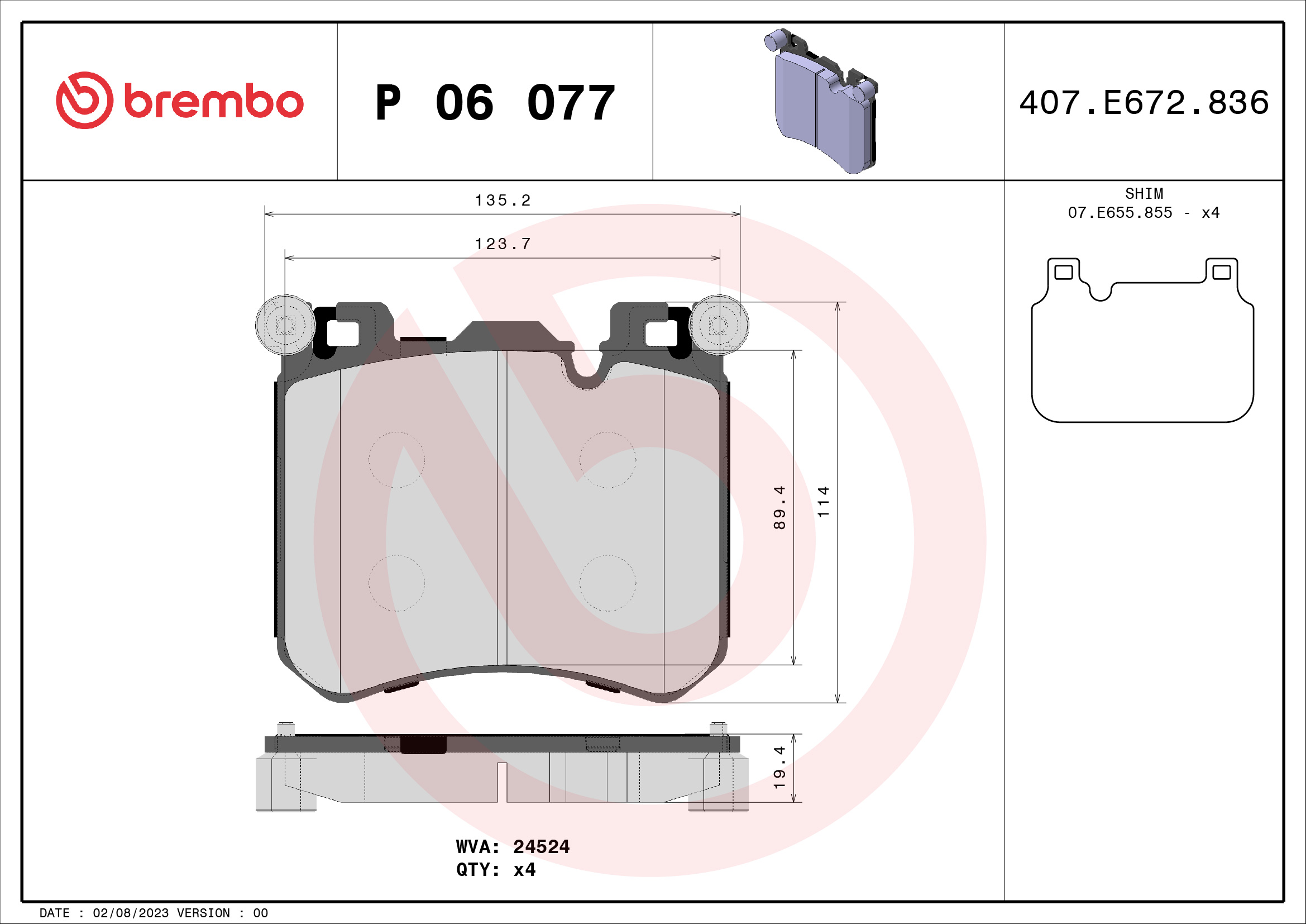 BREMBO BREP06077 fékbetét készlet, tárcsafék