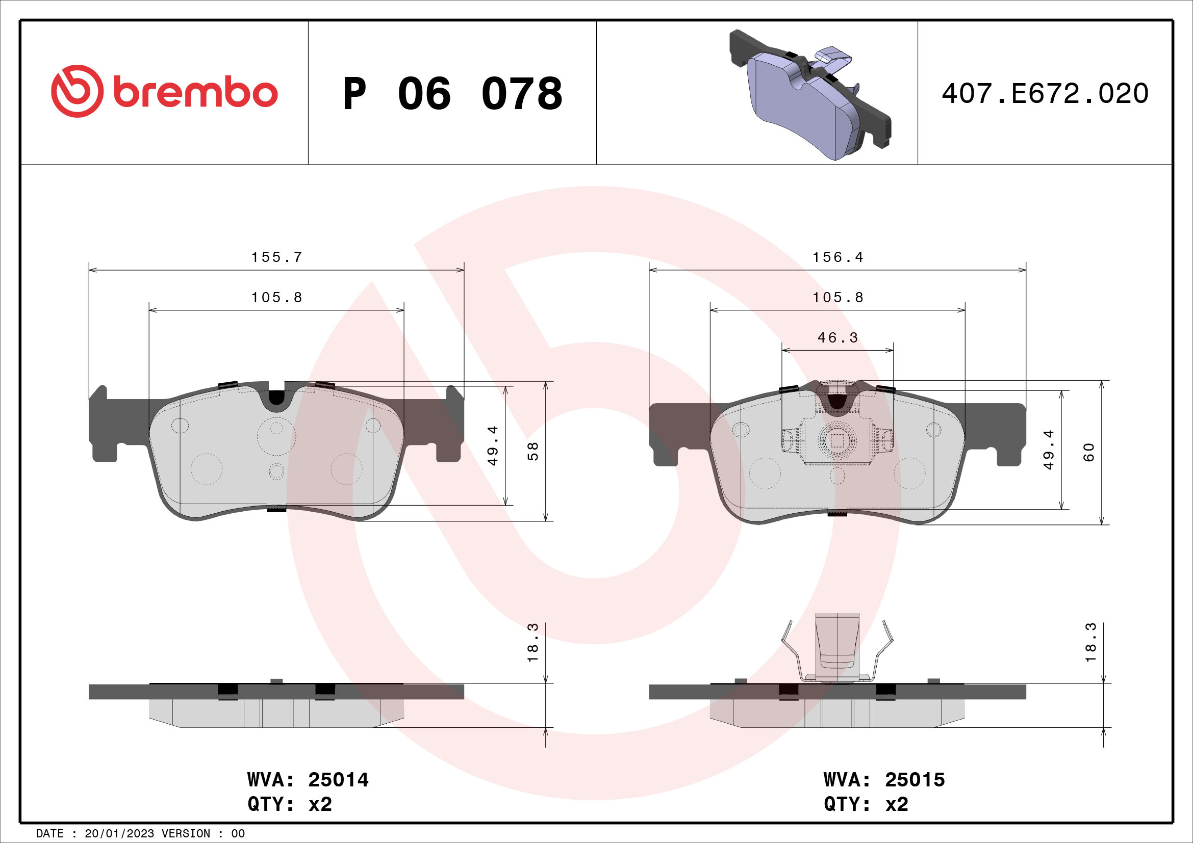 BREMBO P06078 Fékbetét készlet, tárcsafék