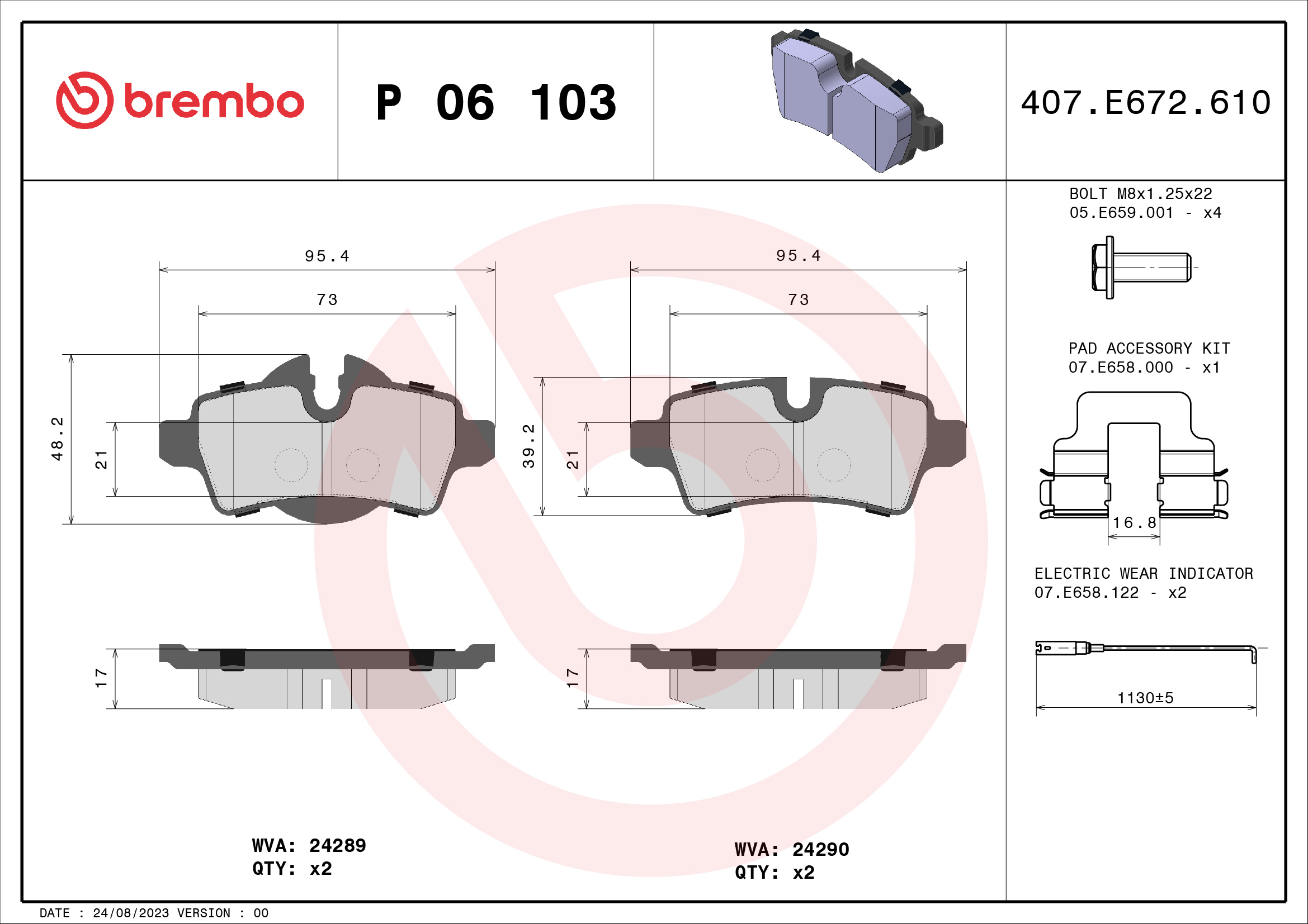 BREMBO P06103 FĂŠkbetĂŠt kĂŠszlet, tĂĄrcsafĂŠk