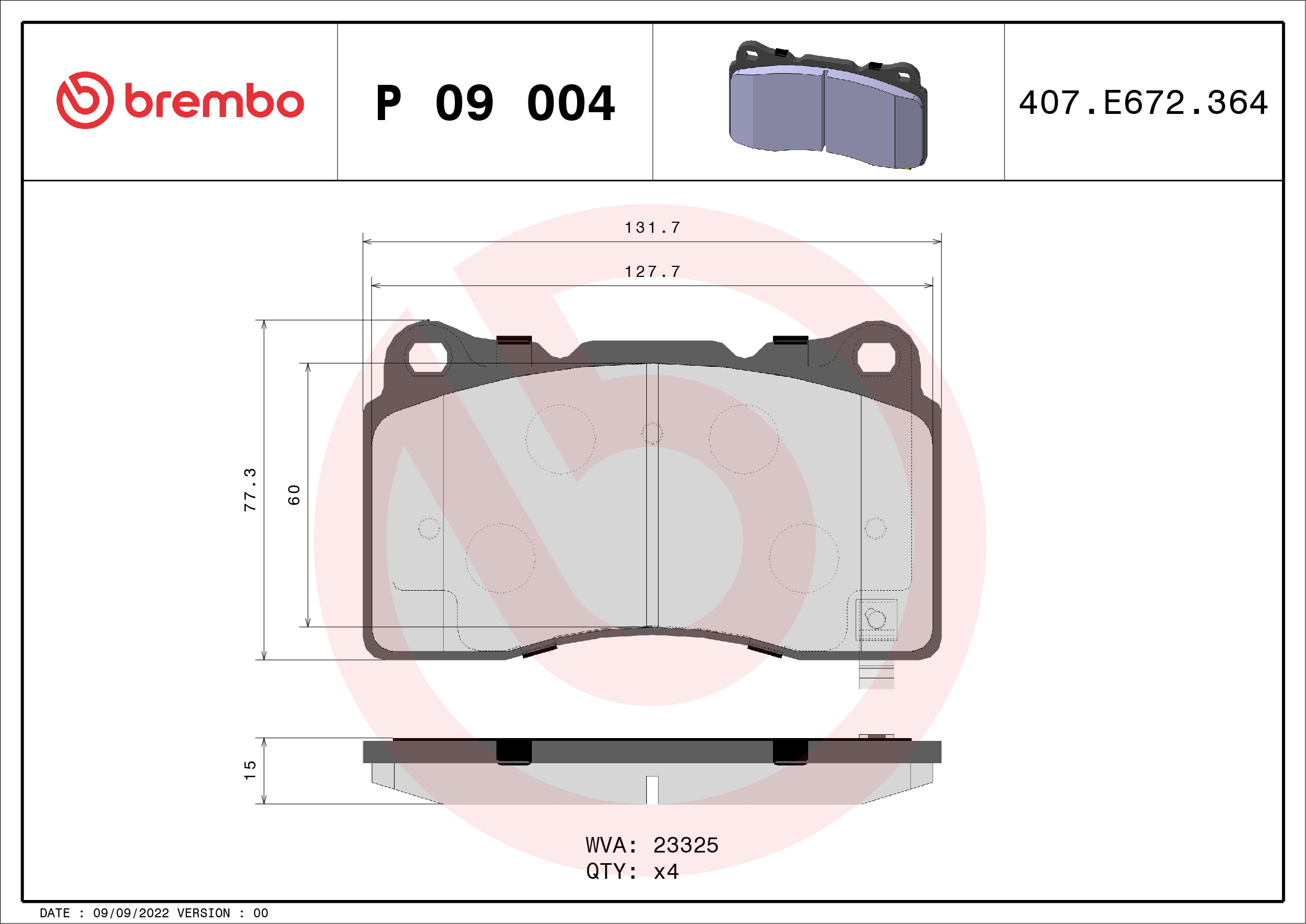 BREMBO P09004 Fékbetét készlet, tárcsafék