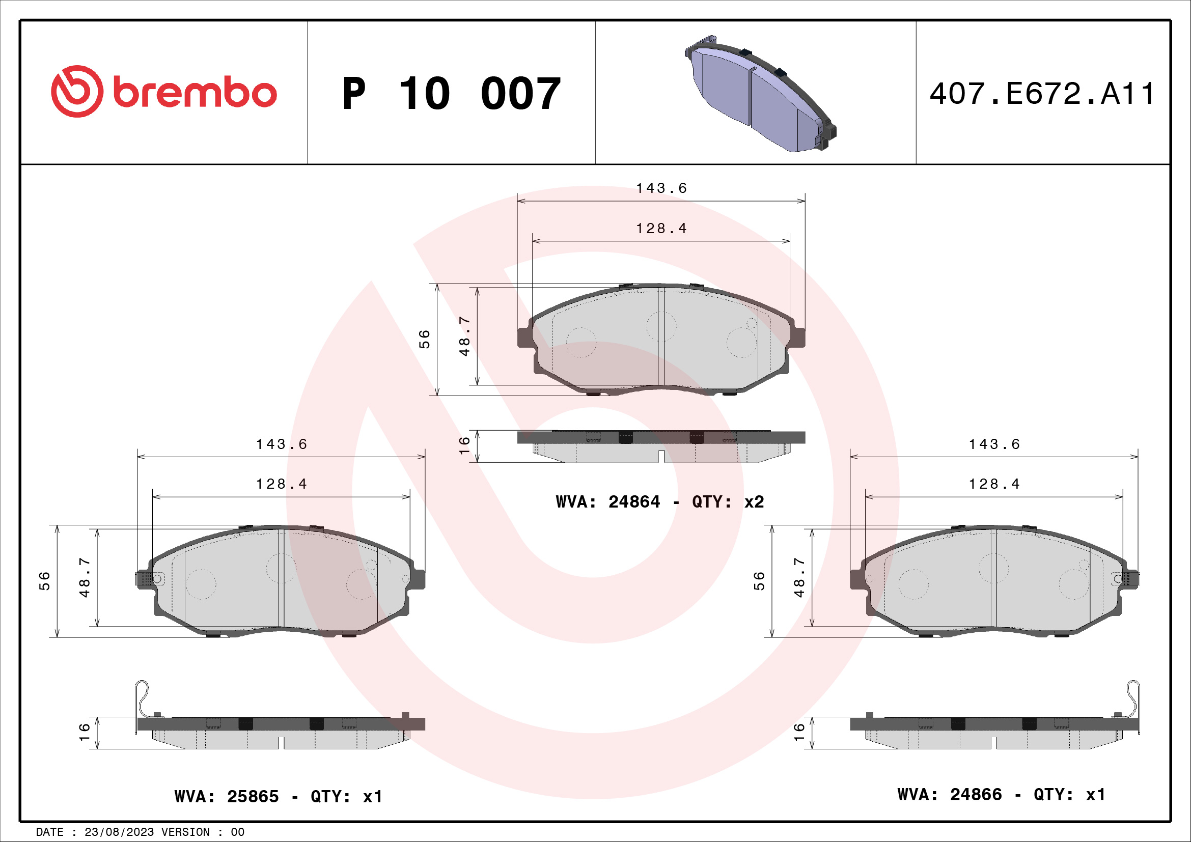 BREMBO P10007 Fékbetét készlet, tárcsafék