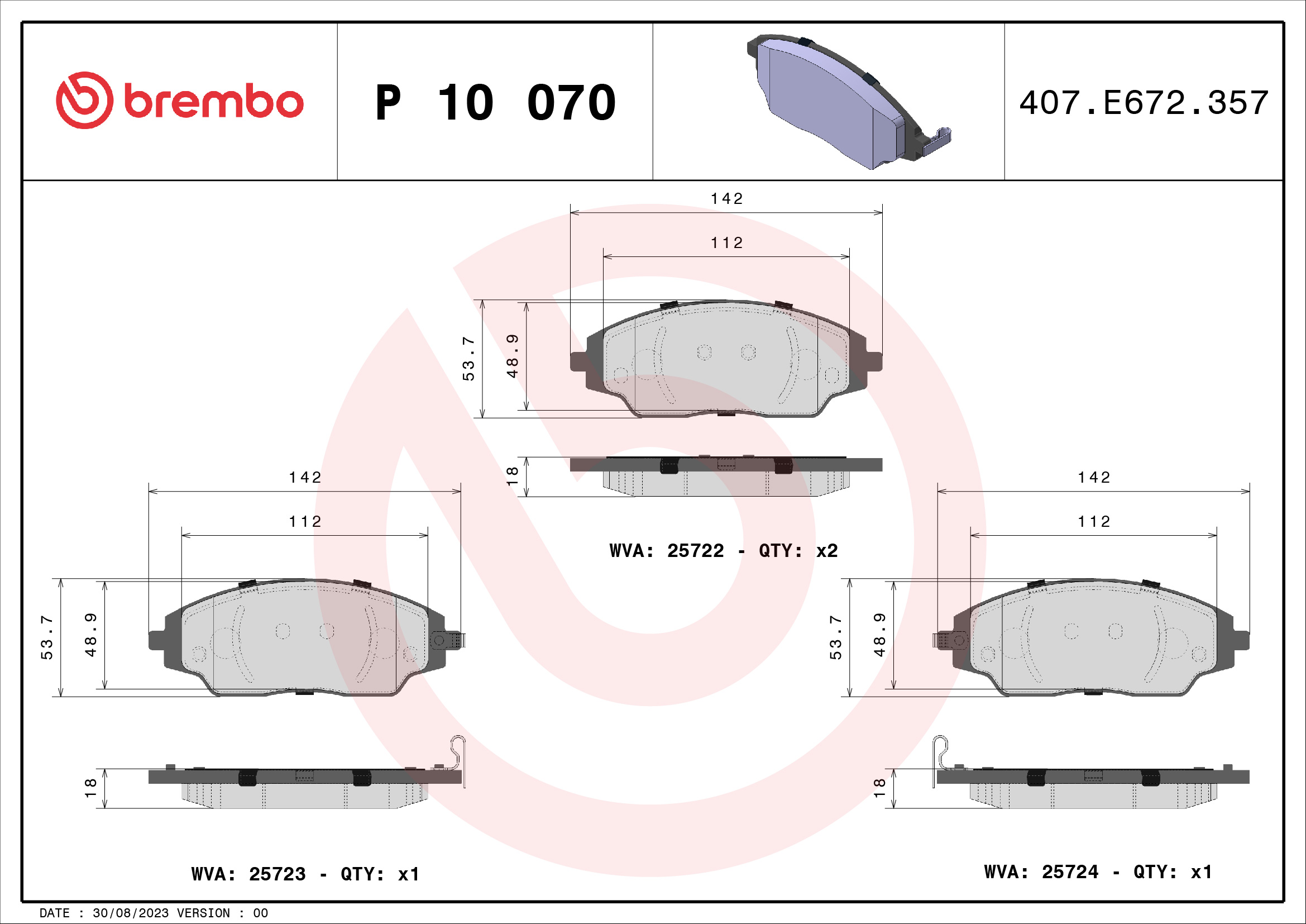 BREMBO 1001868470 P 10 070 - Első fékbetét készlet