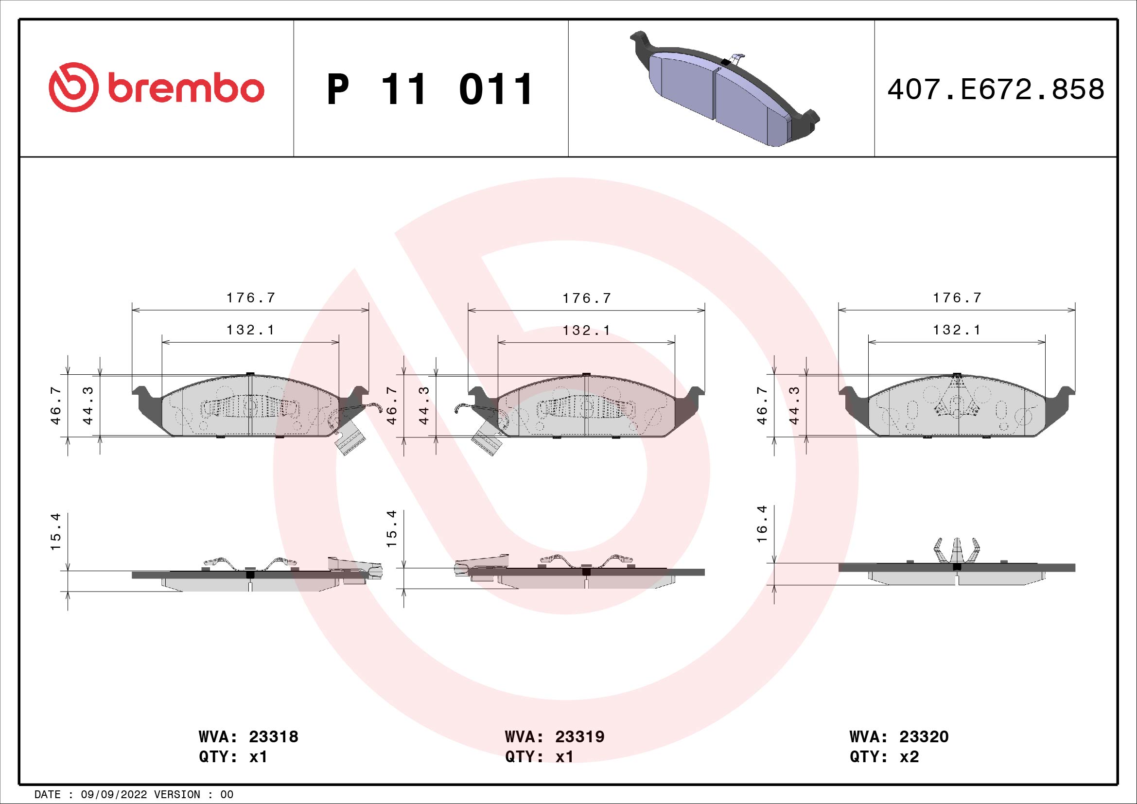 BREMBO BP11011 Fékbetét készlet, tárcsafék