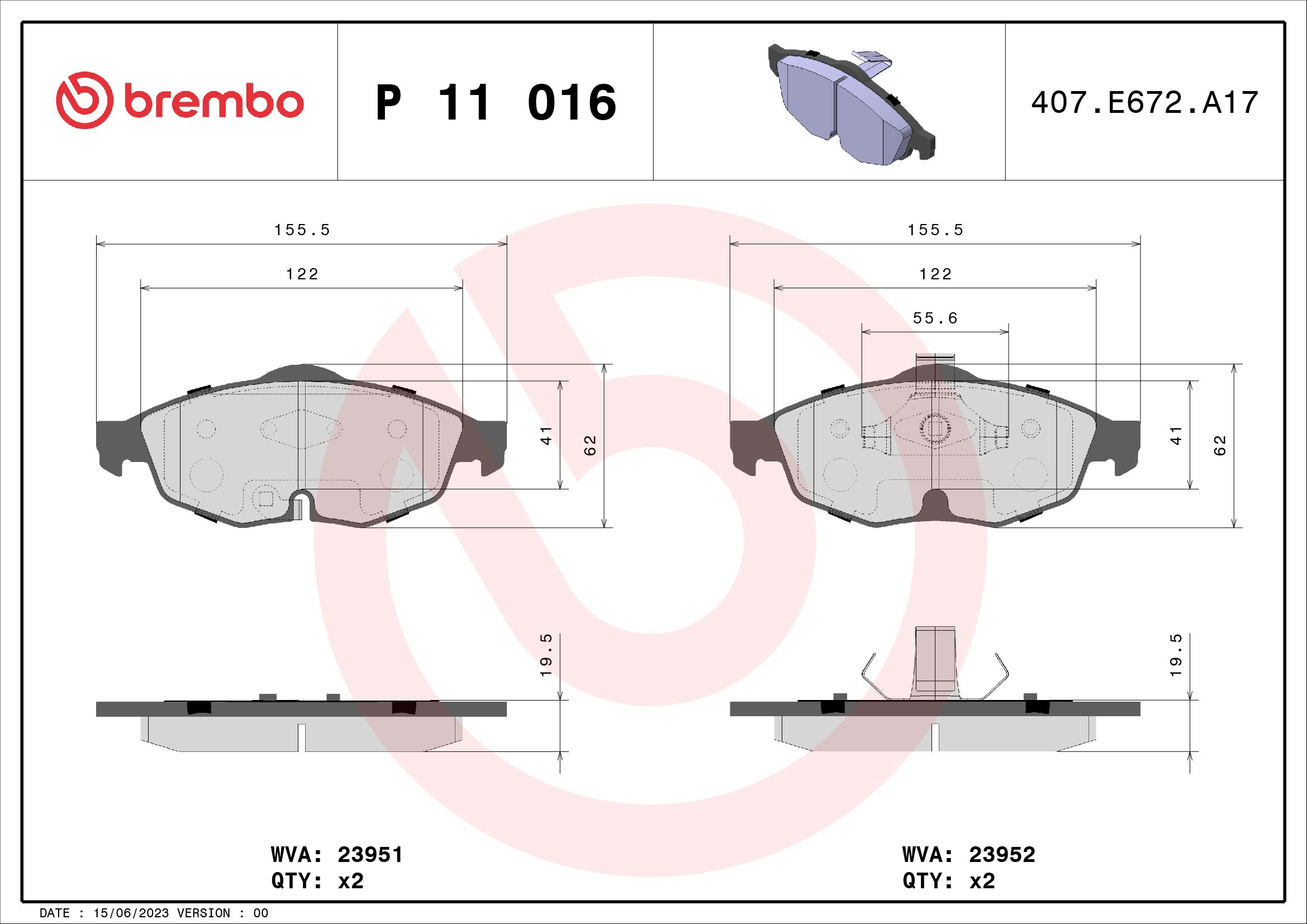 BREMBO BREP11016 fékbetét készlet, tárcsafék