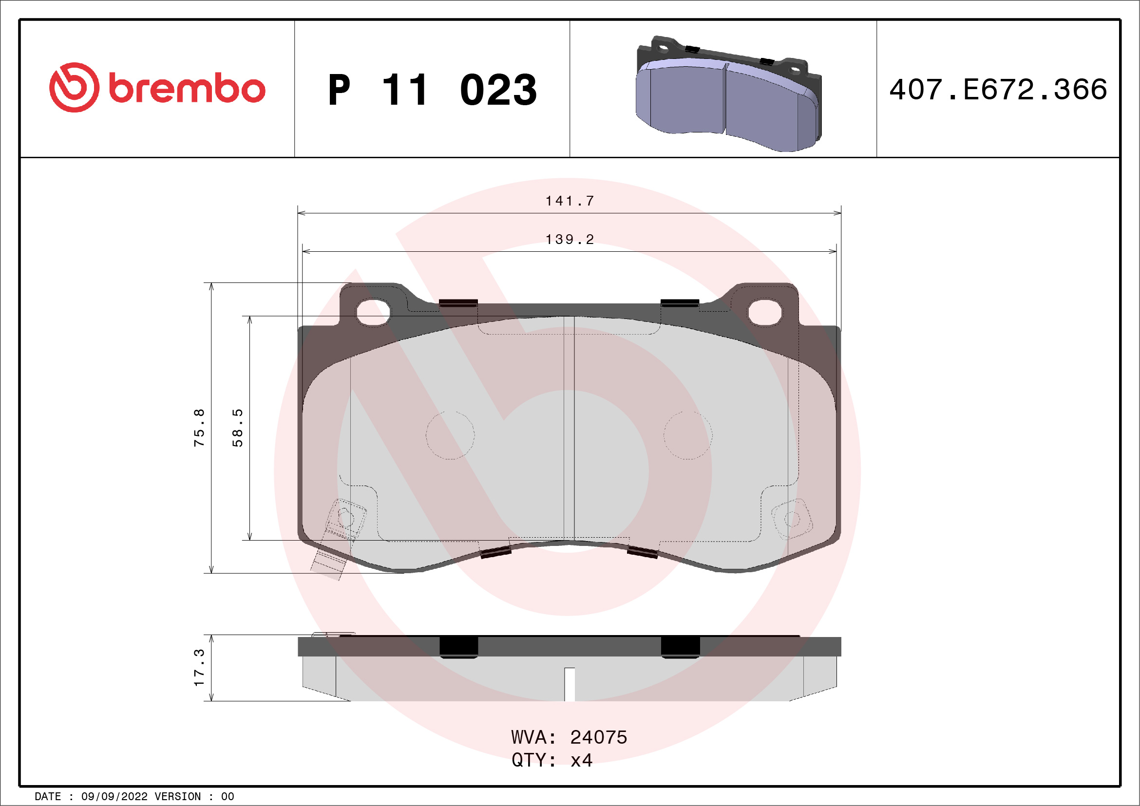 BREMBO BREP11023 fékbetét készlet, tárcsafék