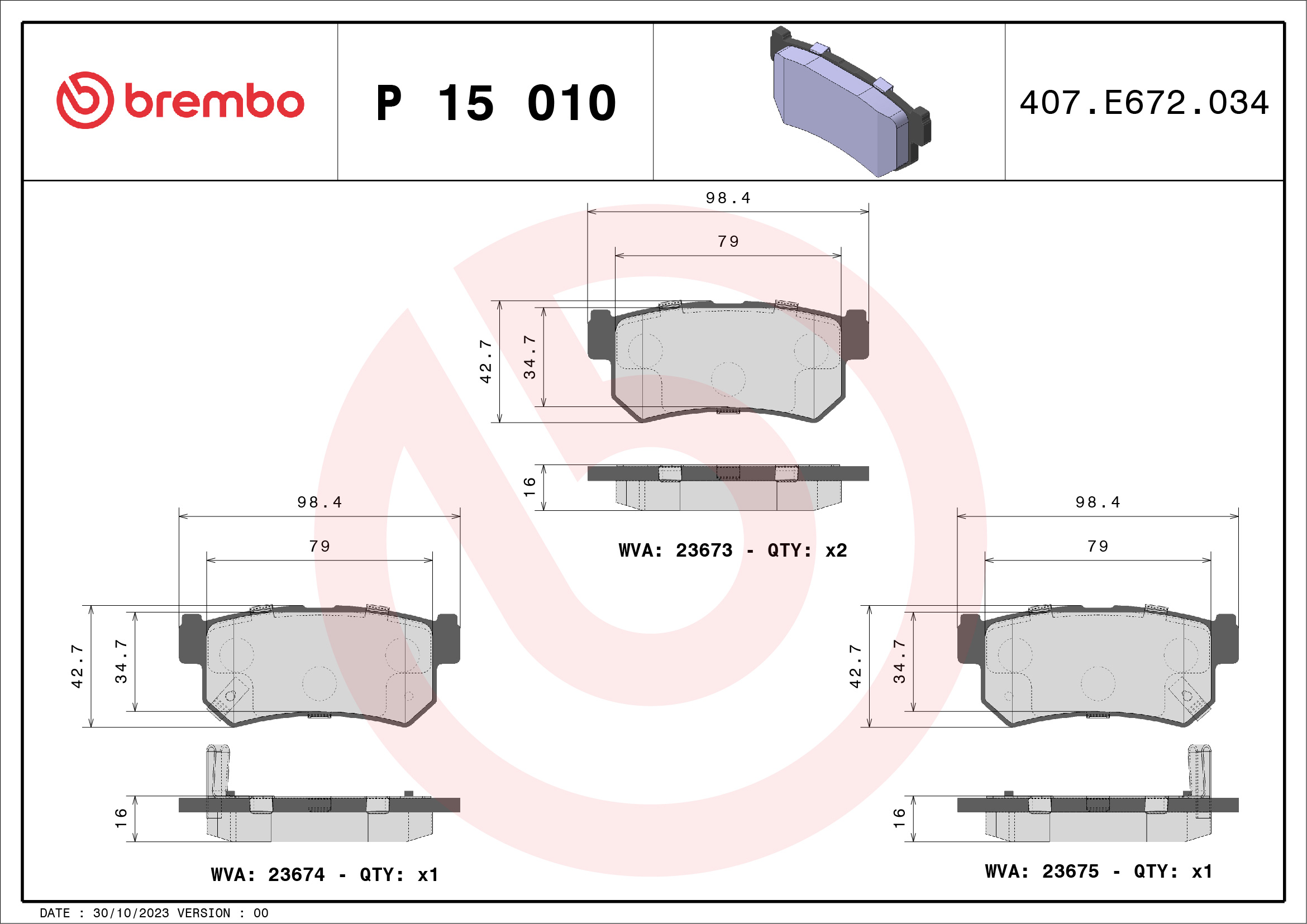 BREMBO P15010 Fékbetét készlet, tárcsafék