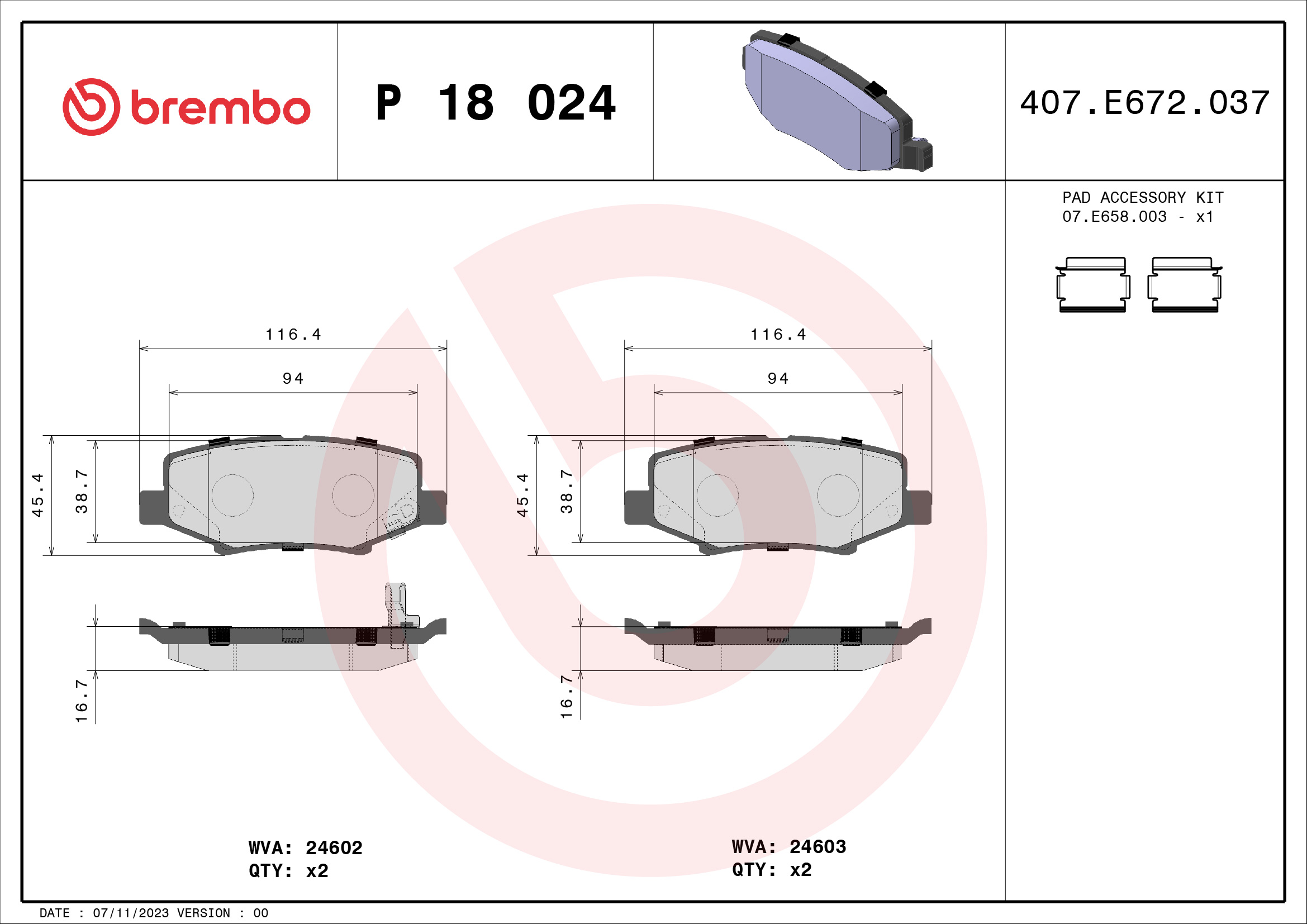 BREMBO BREP18024 fékbetét készlet, tárcsafék