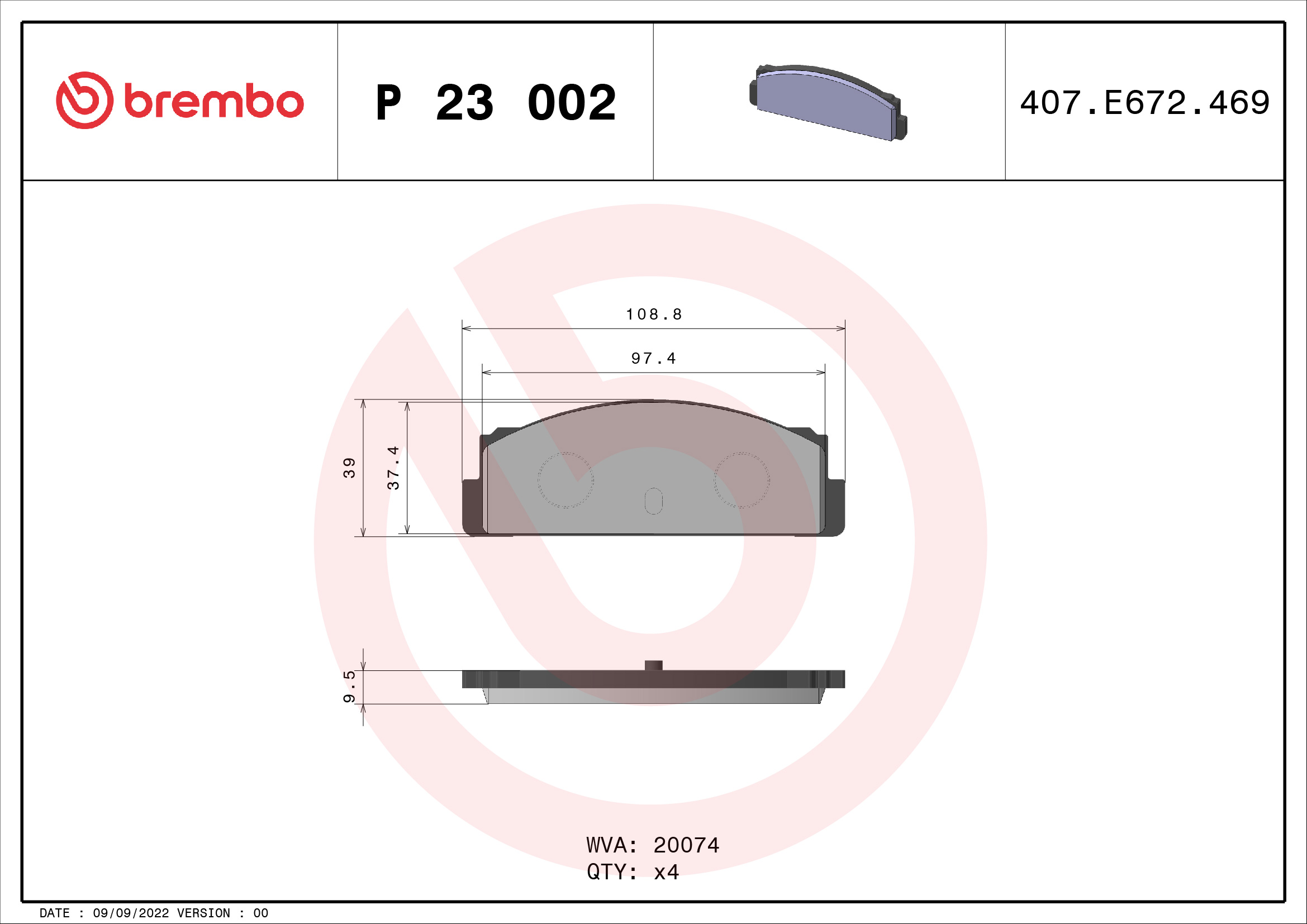 BREMBO BP23002 Fékbetét készlet, tárcsafék