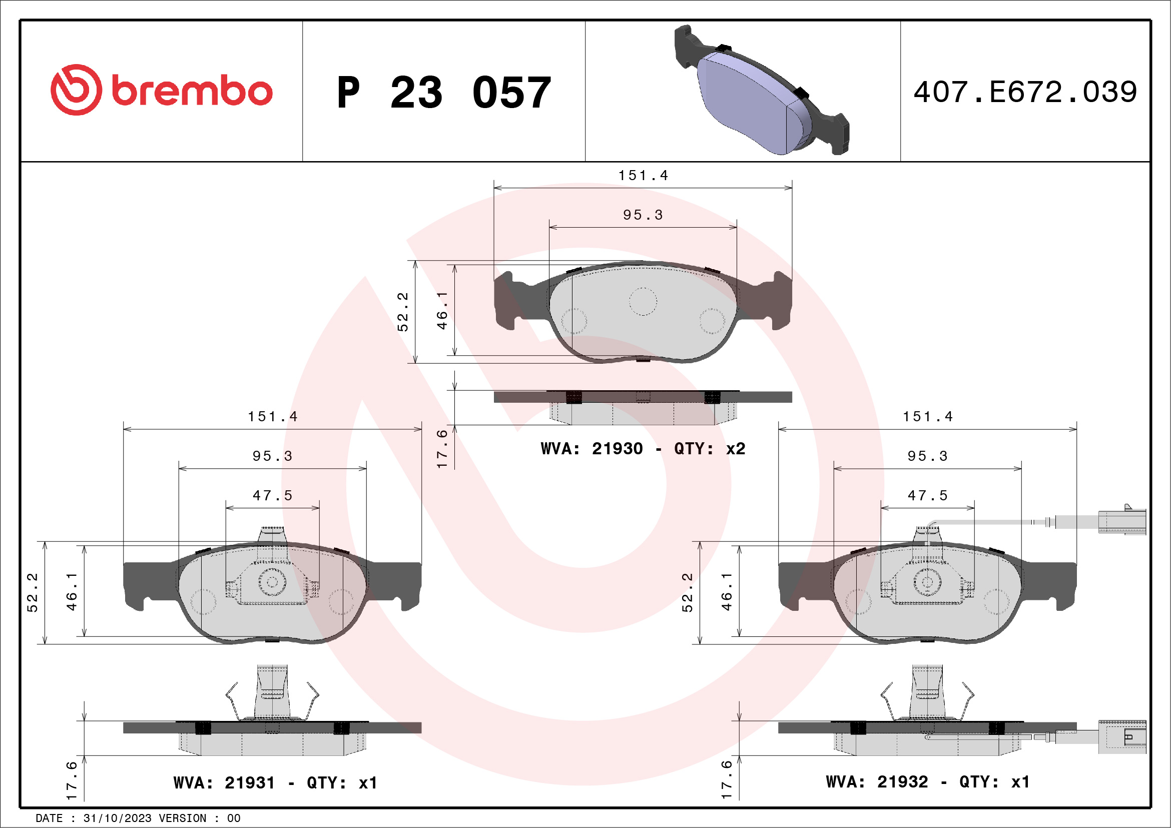 BREMBO BREP23057 fékbetét készlet, tárcsafék