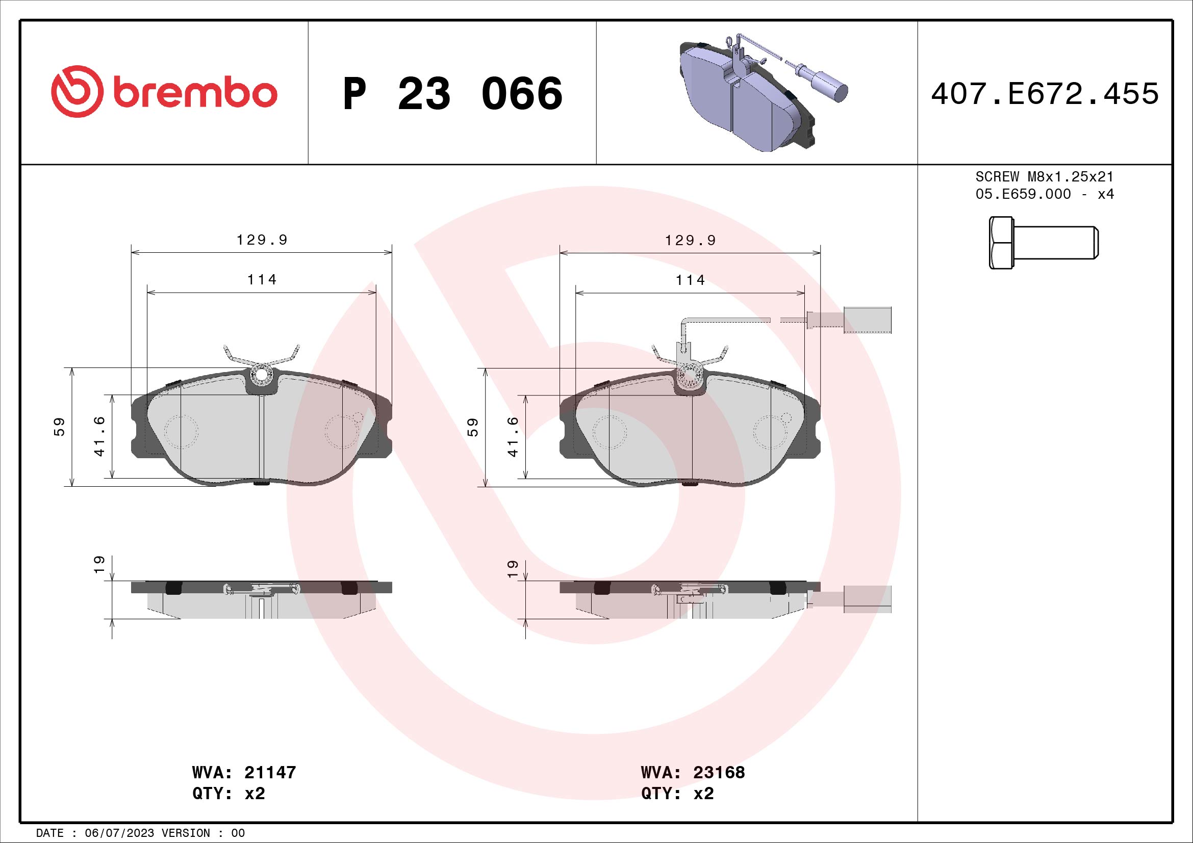 BREMBO BP23066 Fékbetét készlet, tárcsafék