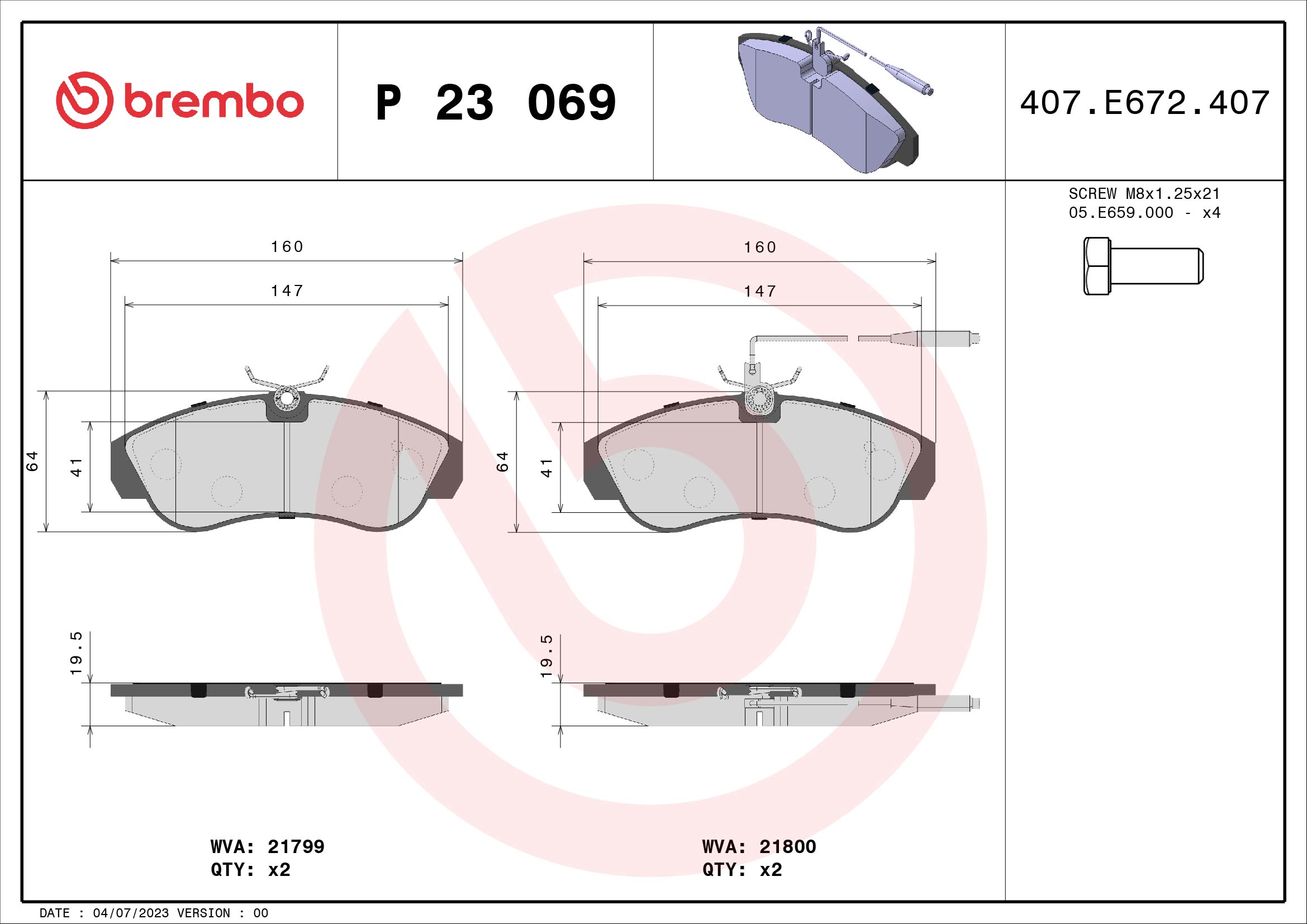 BREMBO BREP23069 fékbetét készlet, tárcsafék