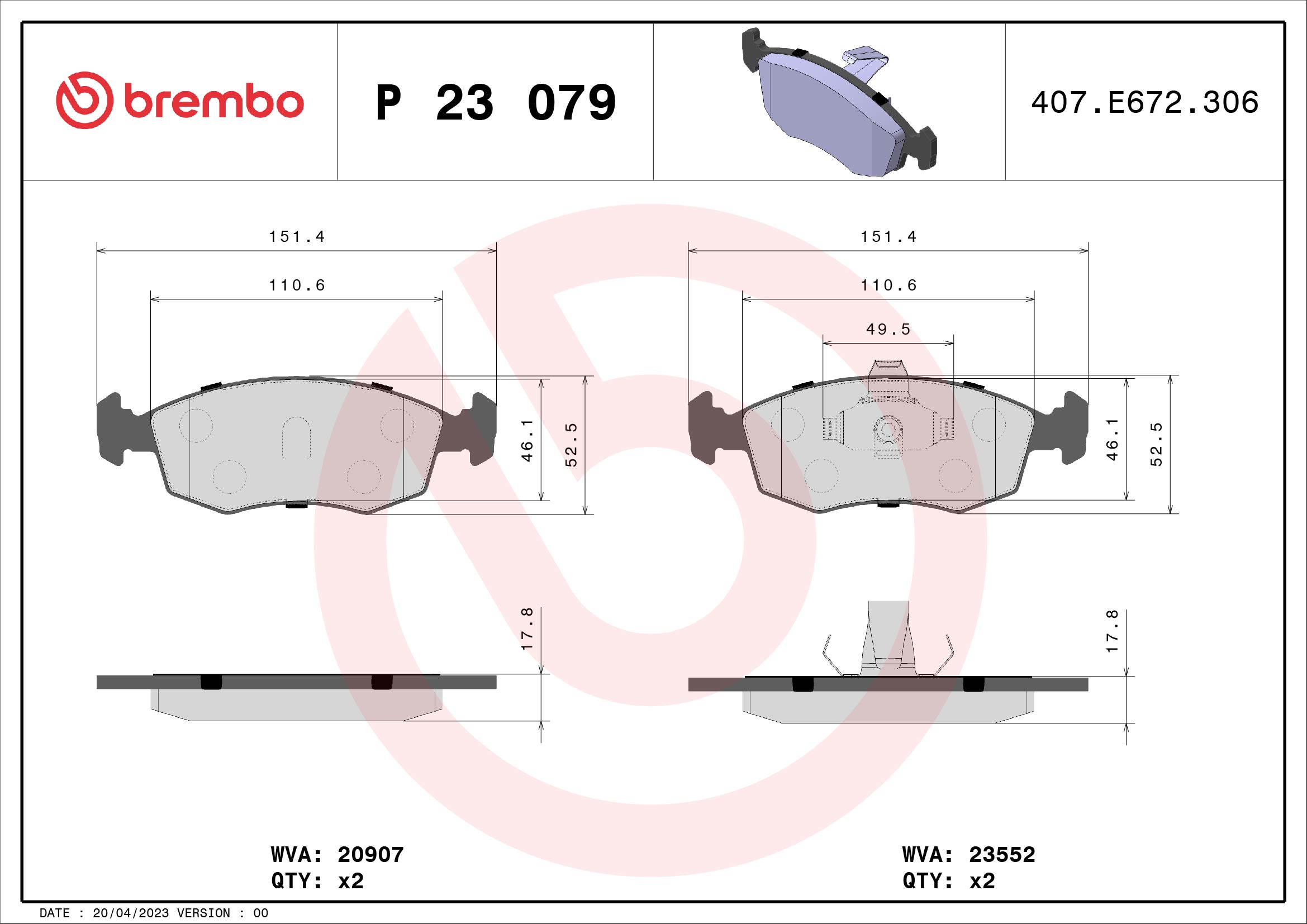 BREMBO BREP23079 fékbetét készlet, tárcsafék