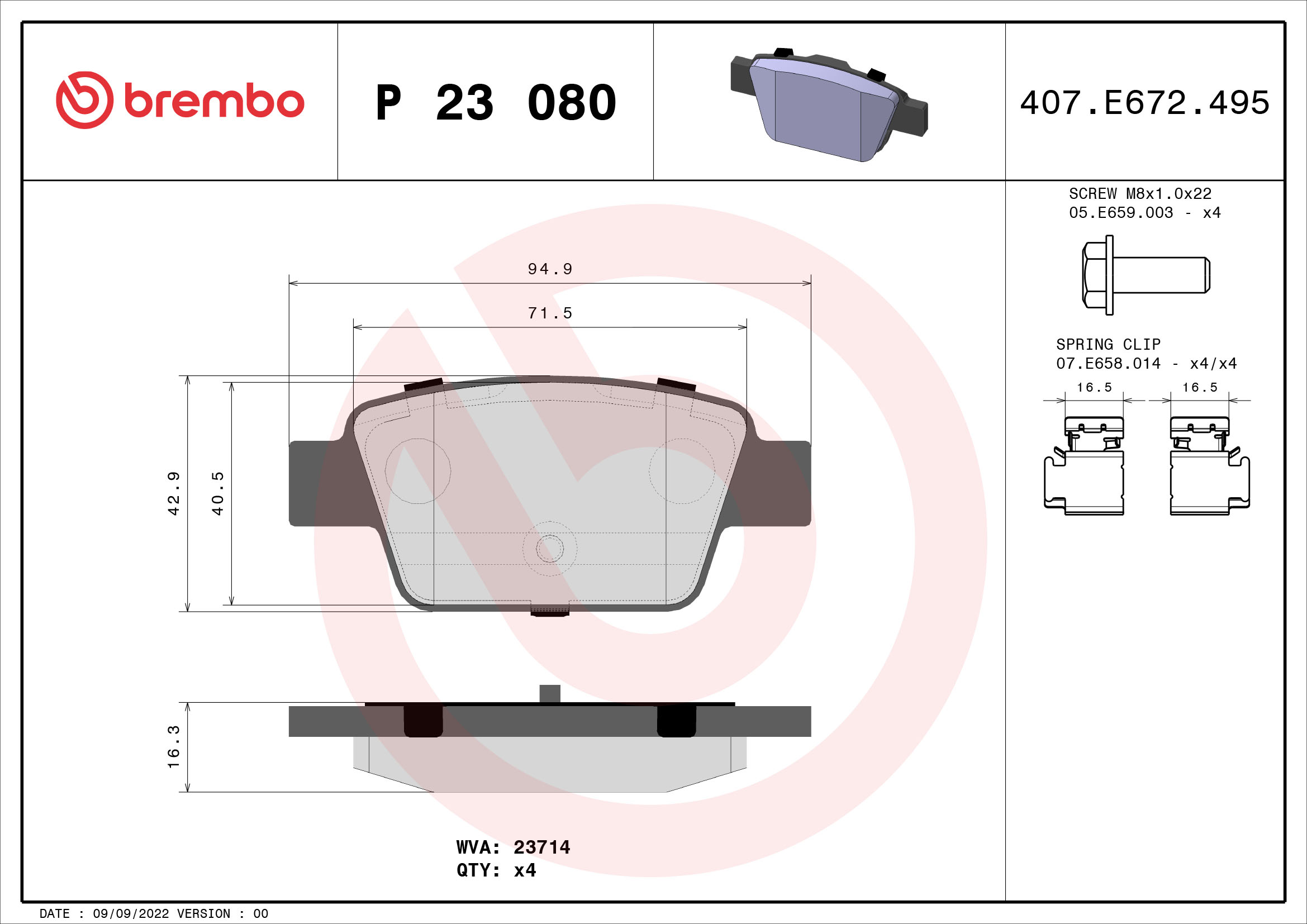 BREMBO BP23080 Fékbetét készlet, tárcsafék