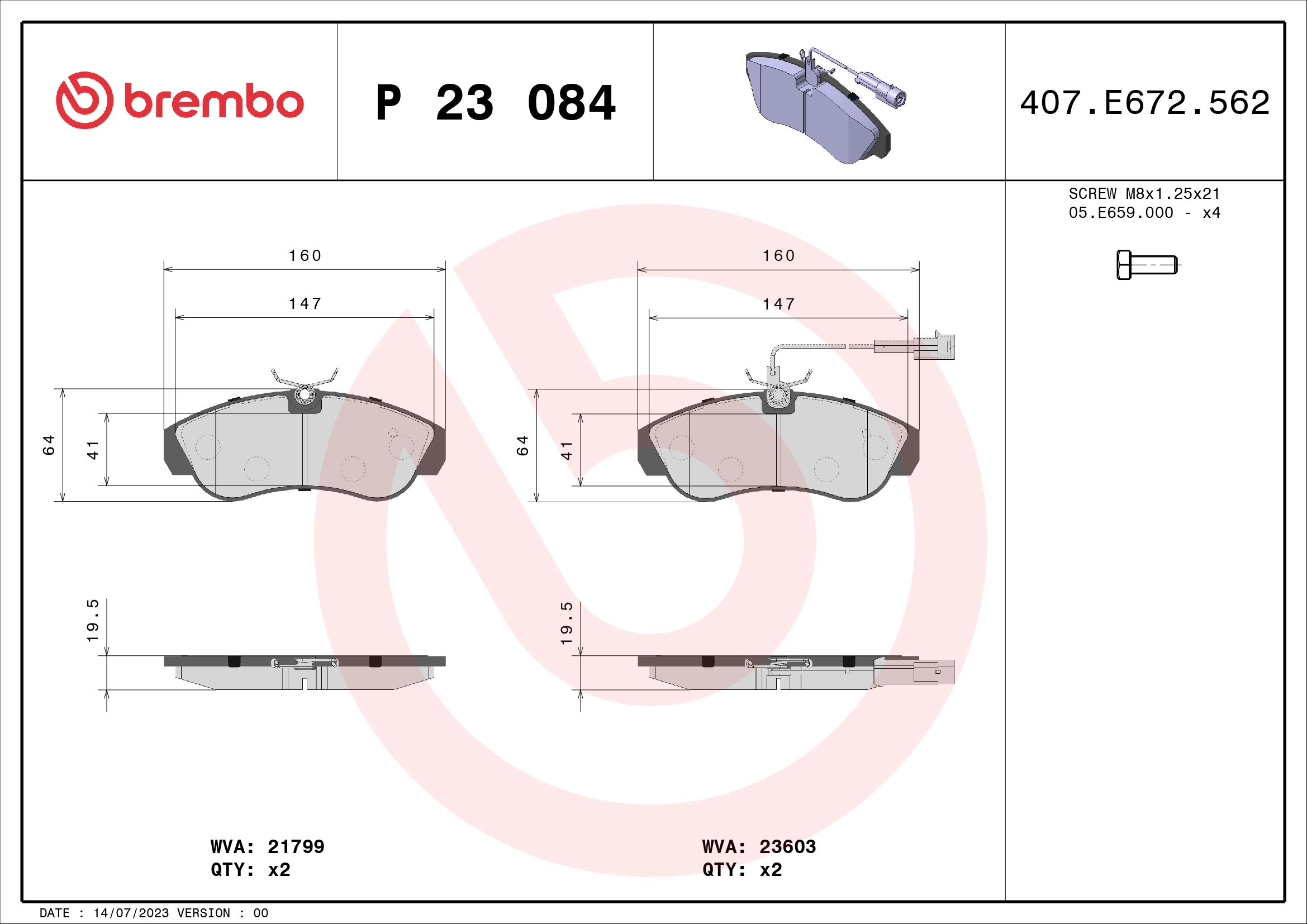 BREMBO BREP23084 fékbetét készlet, tárcsafék