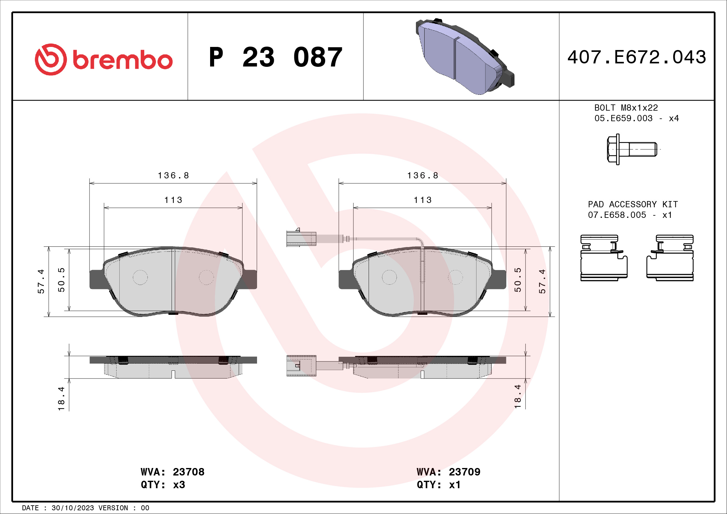 BREMBO P23087 Fékbetét készlet, tárcsafék