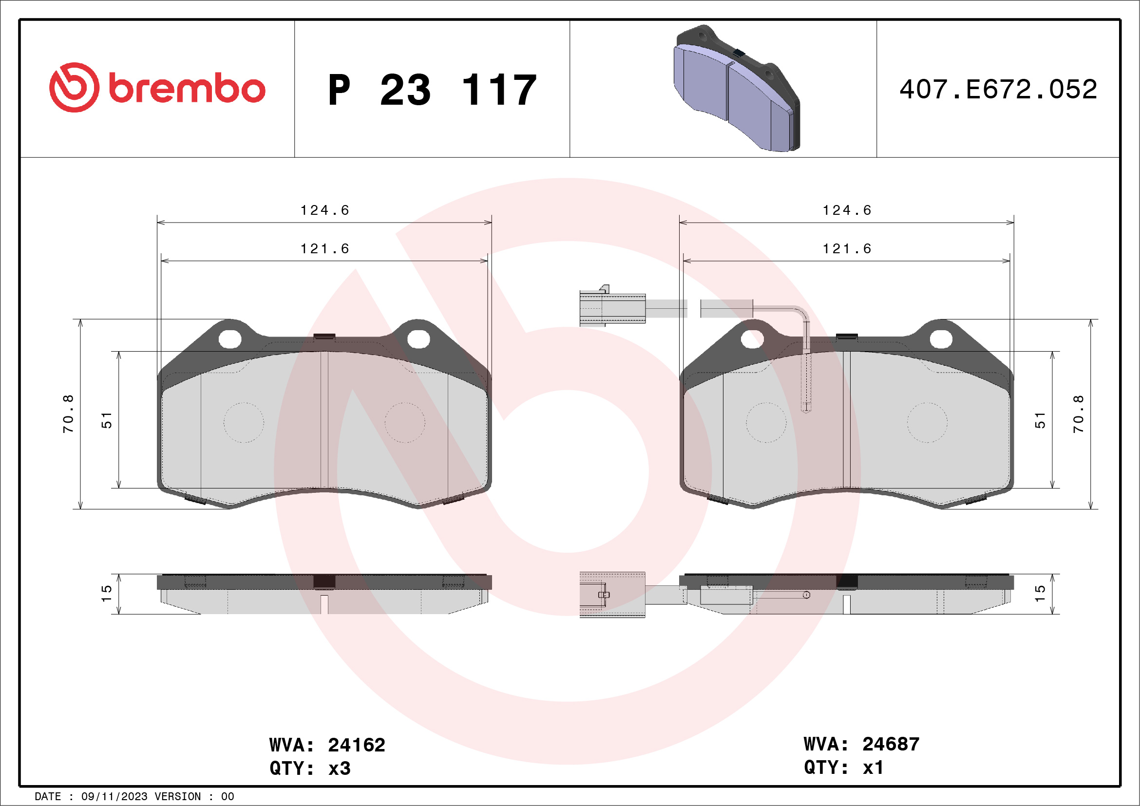 BREMBO BREP23117X fékbetét készlet, tárcsafék