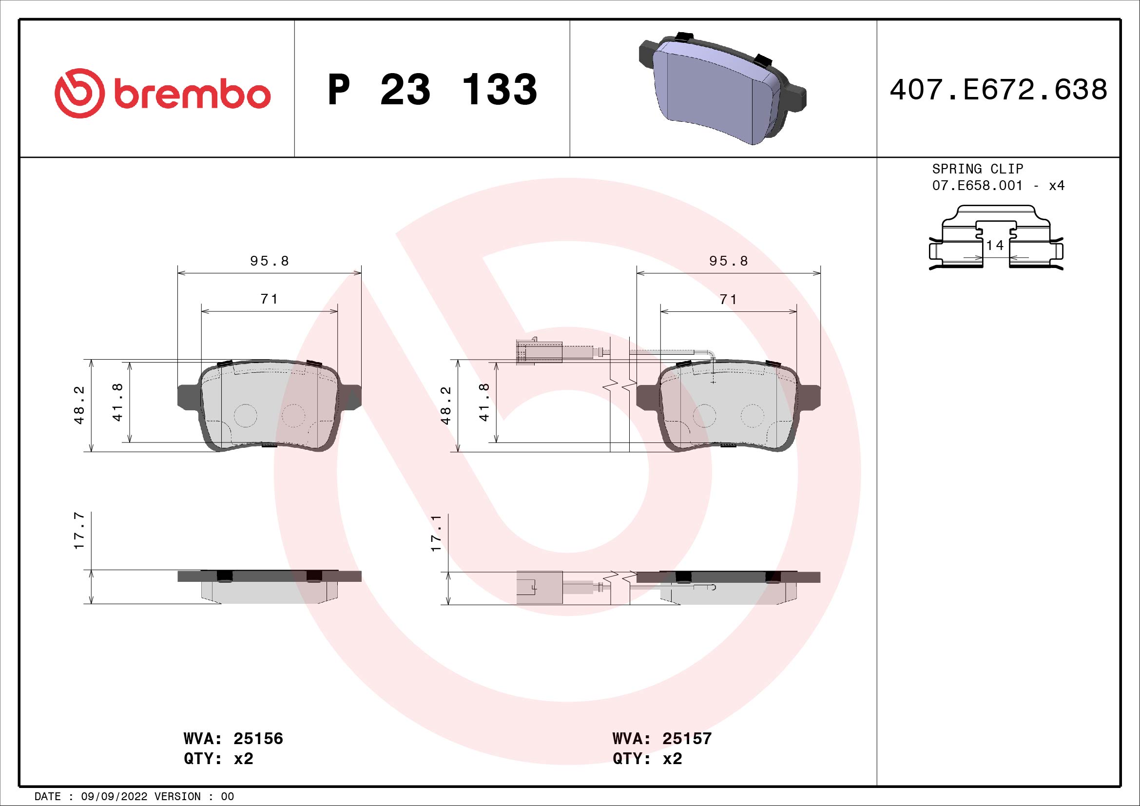 BREMBO P23133 Fékbetét készlet, tárcsafék