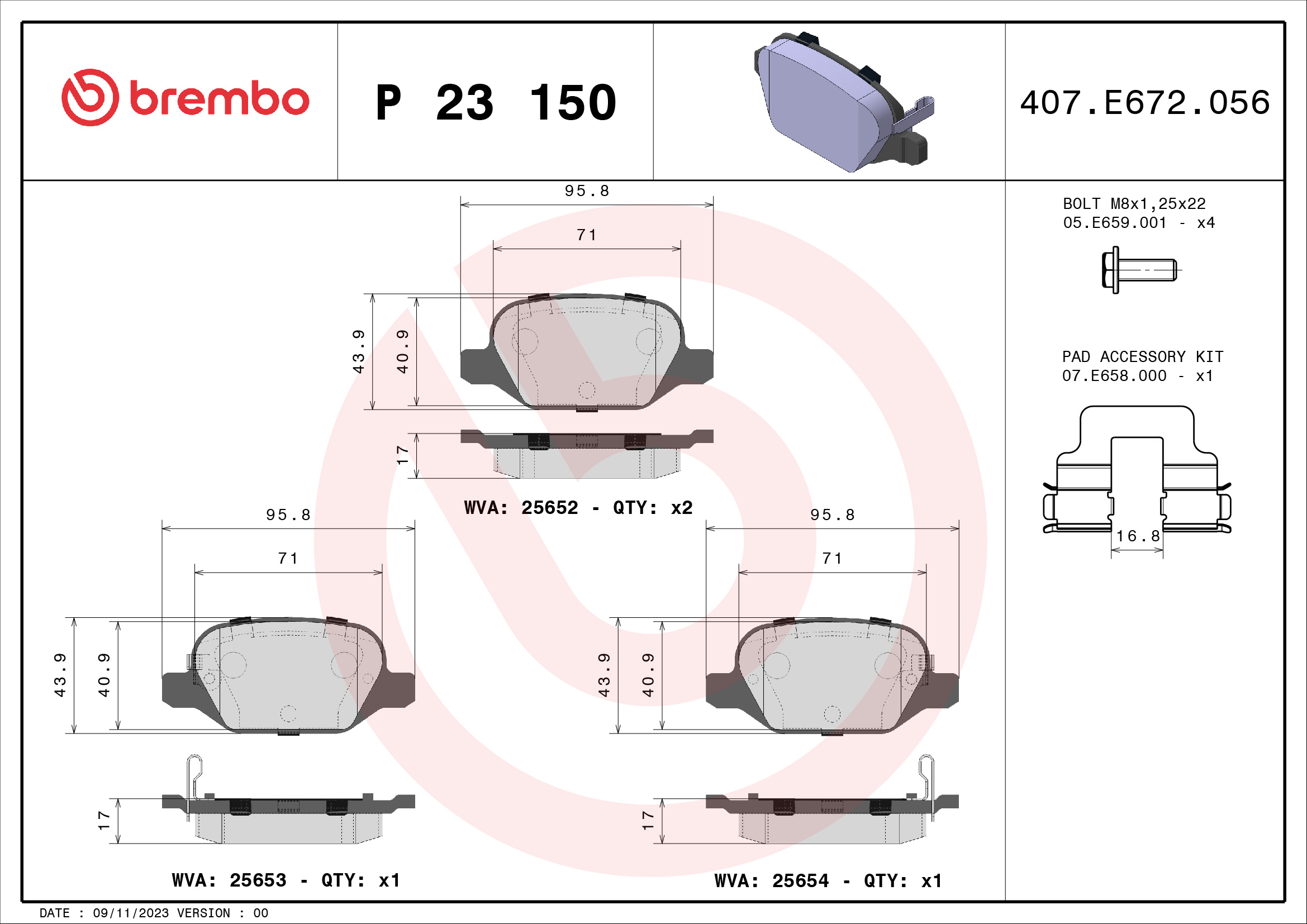 BREMBO BREP23150 fékbetét készlet, tárcsafék