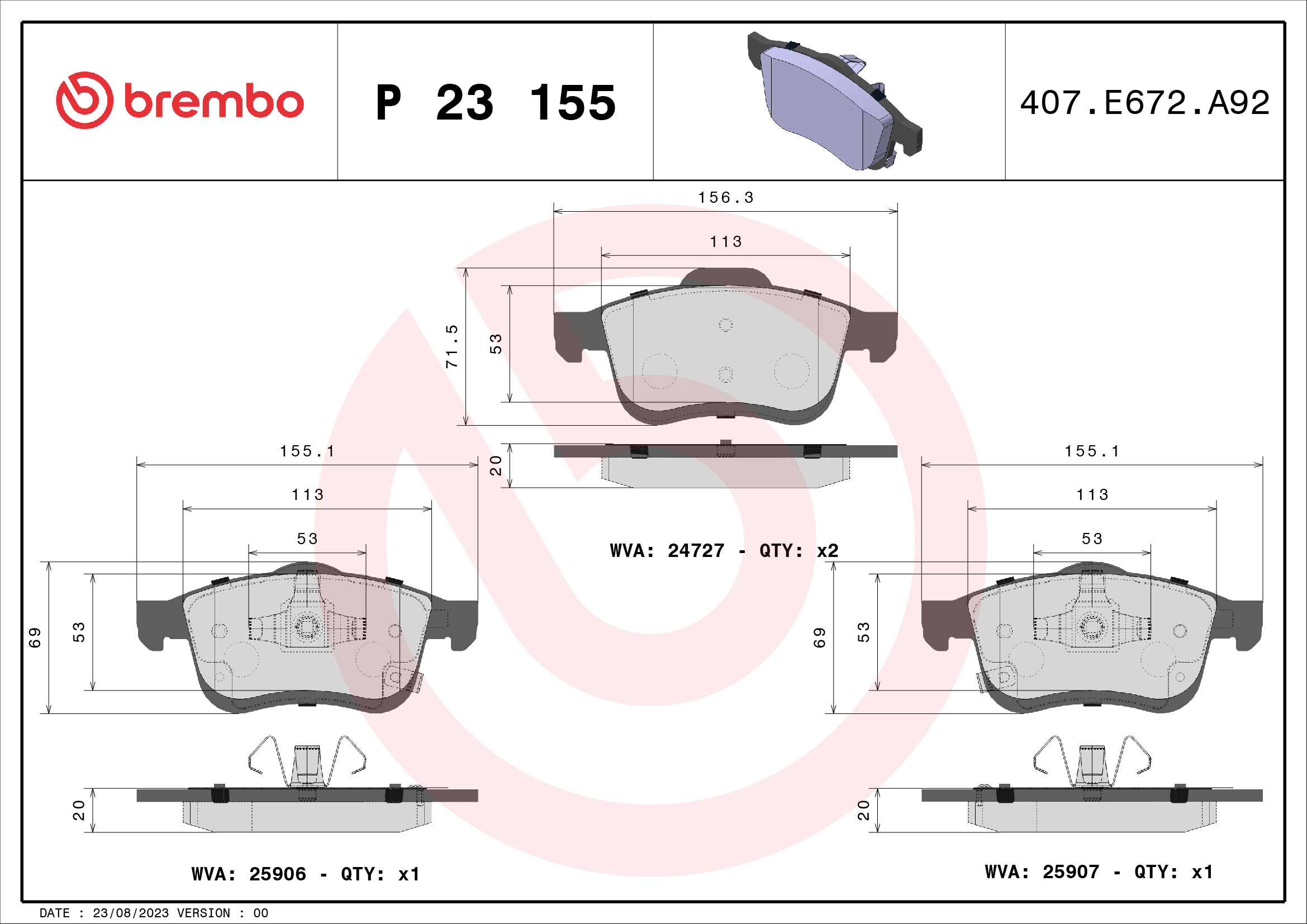 BREMBO BREP23155 fékbetét készlet, tárcsafék